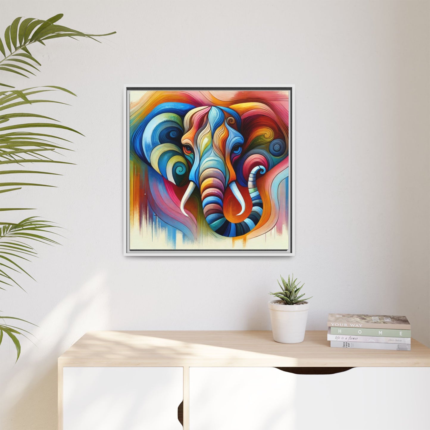 Modern Elephant Print Abstract Design Unique Framed Canvas Print African Wall Art Animal Lover Gift Nature Lover Decor 3 frame colors