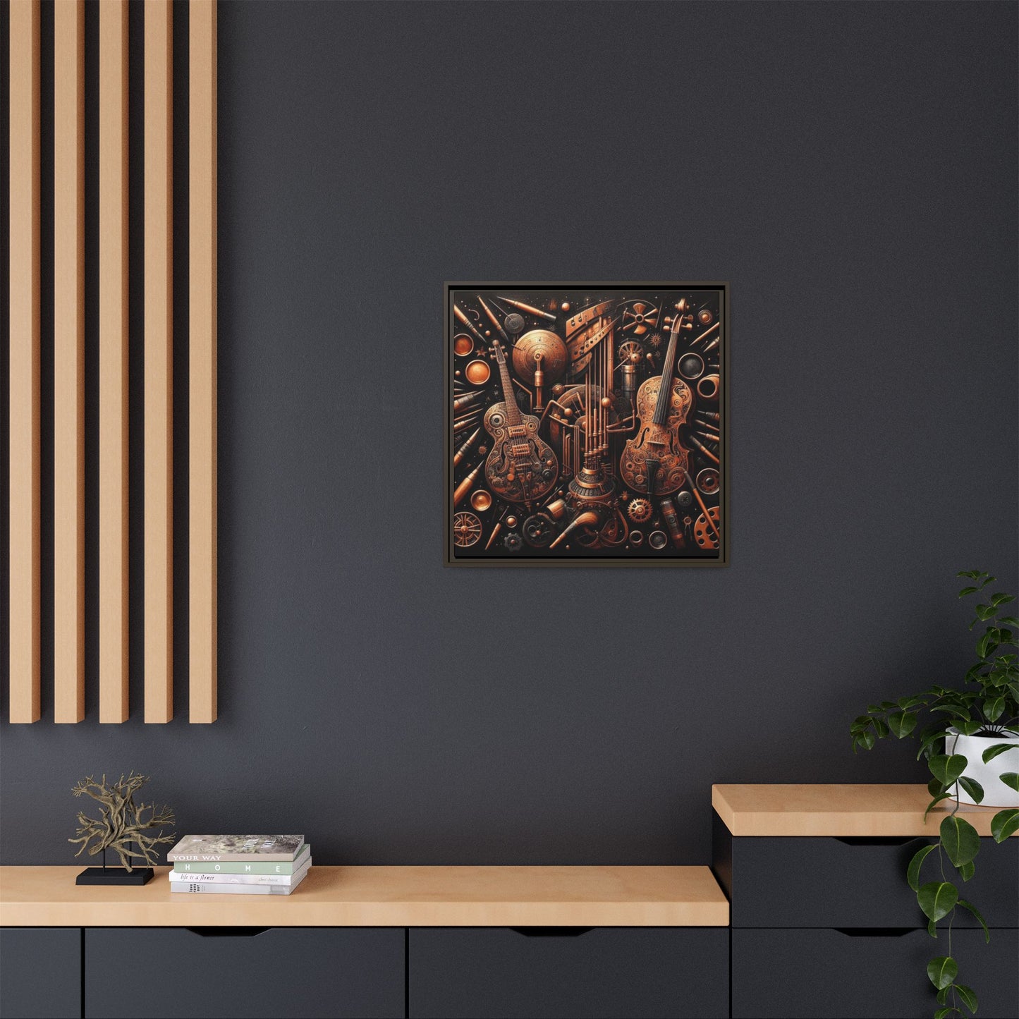 Modern Music-Themed Print Abstract Design Unique Framed Canvas Print Steampunk Wall Art Music Lover Gift Decor 3 frame colors