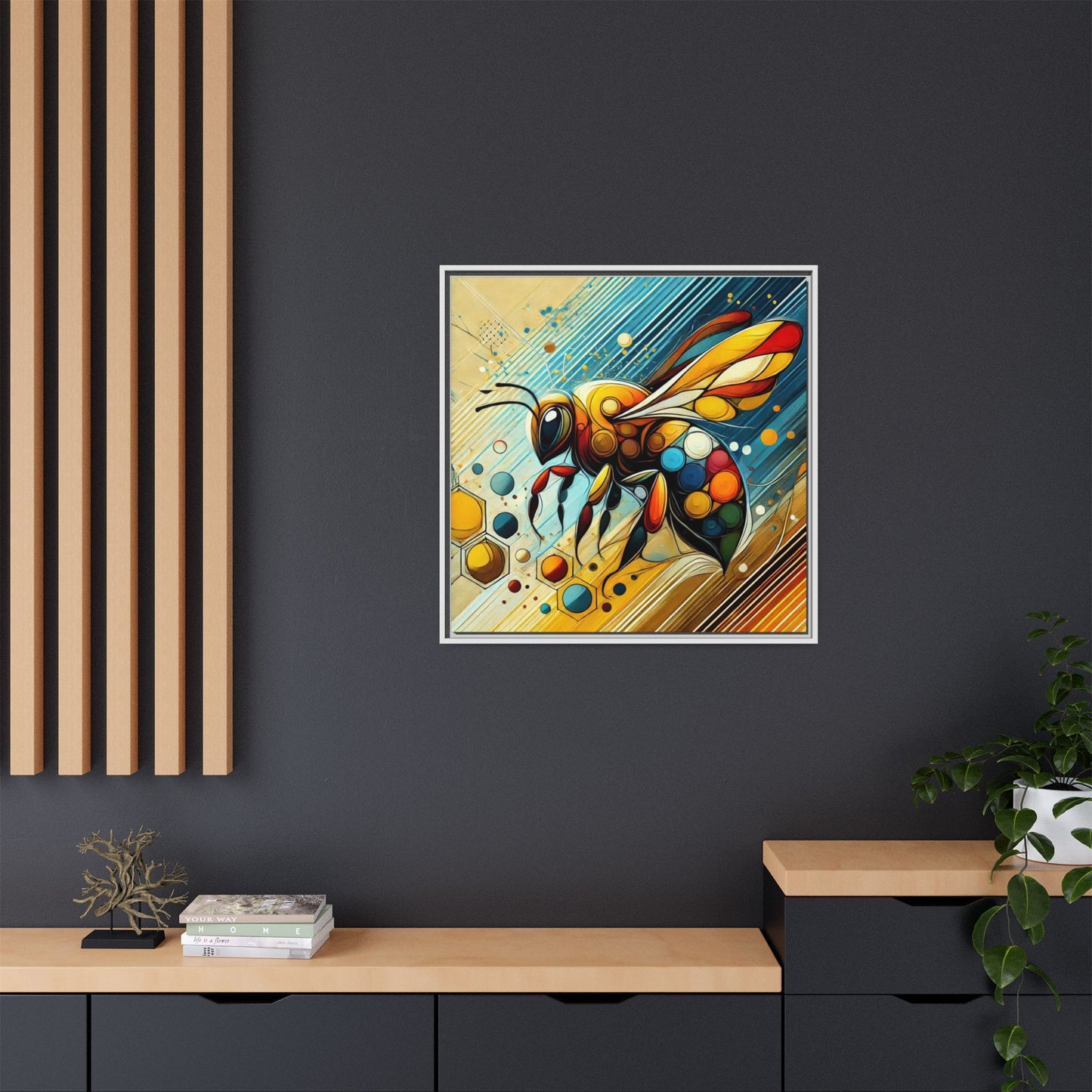 Modern Bee Print Abstract Design Unique Framed Canvas Print Insect Lover Wall Art Animal Lover Gift Nature Lover Decor 3 frame colors