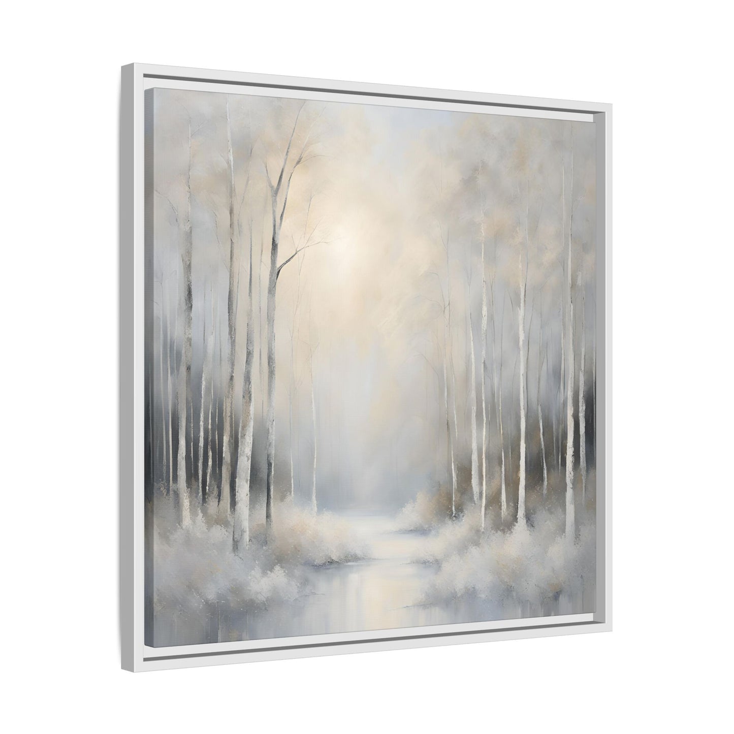 Modern Abstract White Forest Design Unique Framed Canvas Wall Art Ocean Beach Gift Nature Lover Gift 3 frame colors