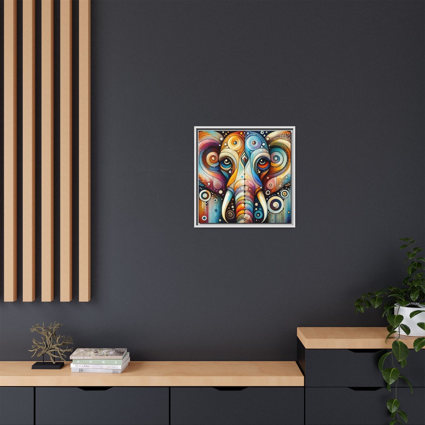 Modern Elephant Face Print Abstract Design Unique Framed Canvas Print African Wall Art Animal Lover Nature Lover Decor 3 frame colors