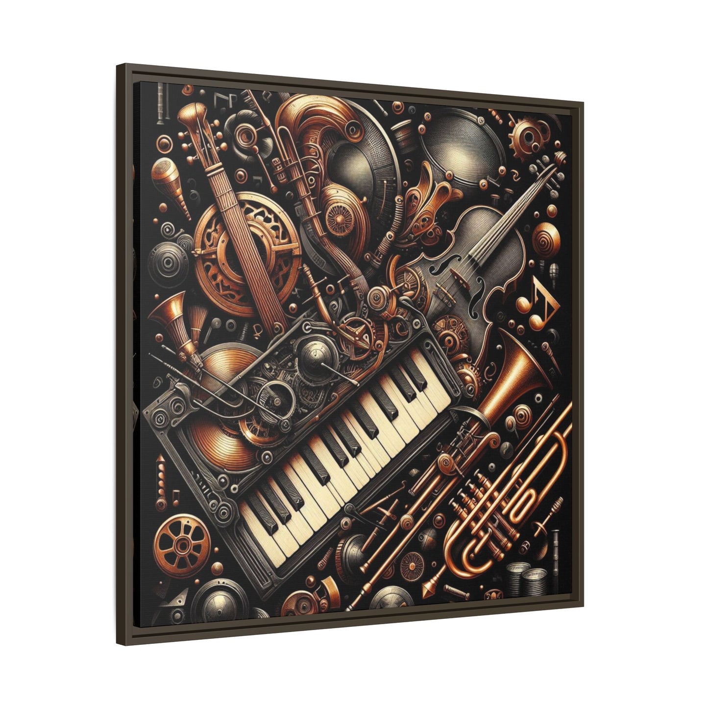 Modern Music-Themed Steampunk Style Print Abstract Design Unique Framed Canvas Print Wall Art Music Lover Gift Decor 3 frame colors