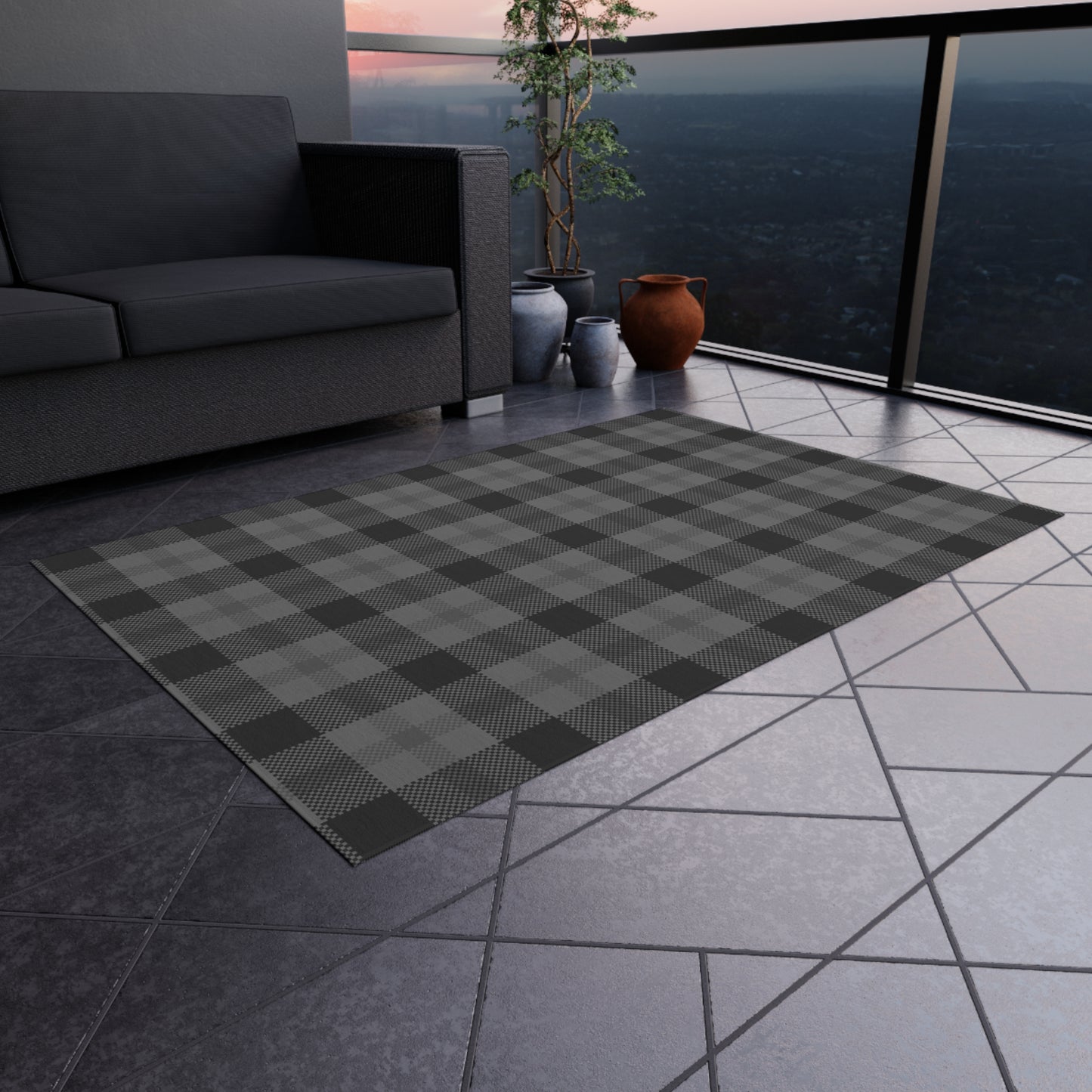 Checker Pattern Chenille Outdoor Rug with No-Skid Backing Cozy Outdoor Carpet Patio Decor Gazebo Rug Pool Area Decor Outdoor Kitchen Carpet