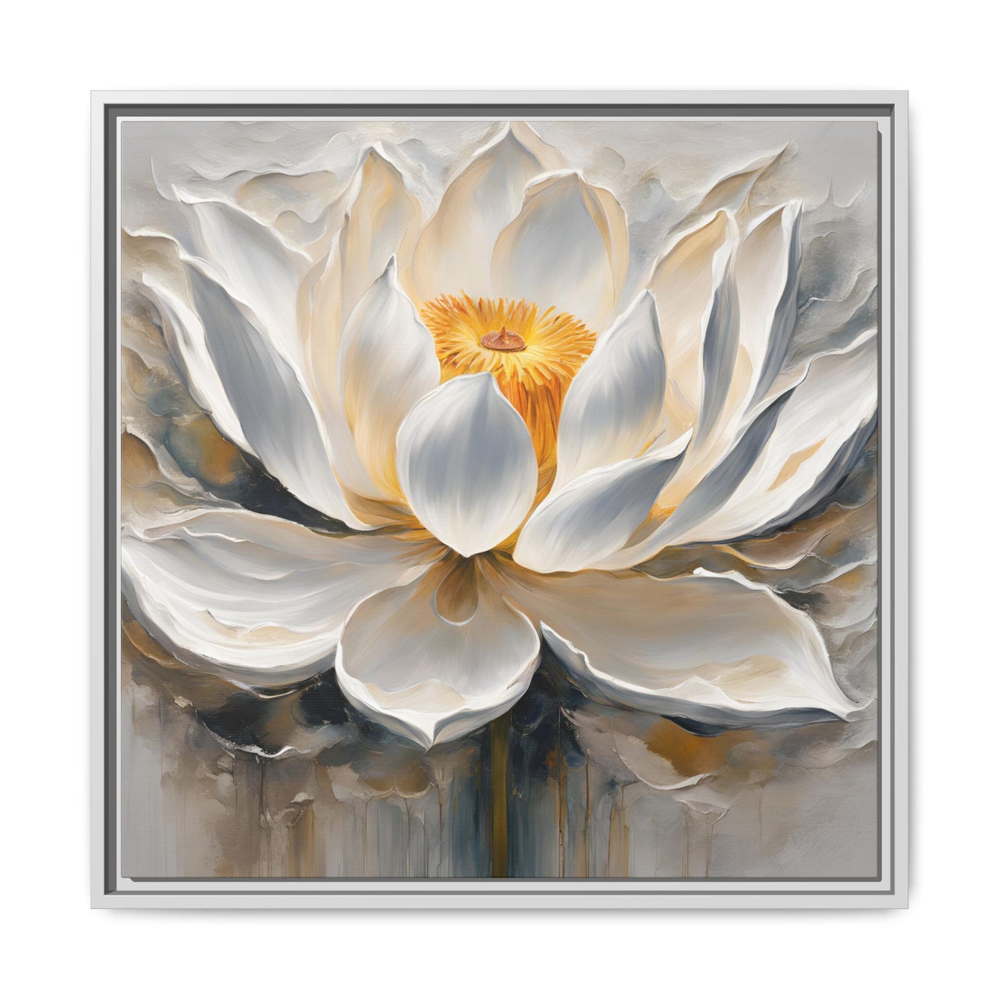 Modern Abstract Floral Design Unique Framed Canvas Wall Art White Lotus Gift Nature Lover Gift Garden Lover Gift 3 frame colors