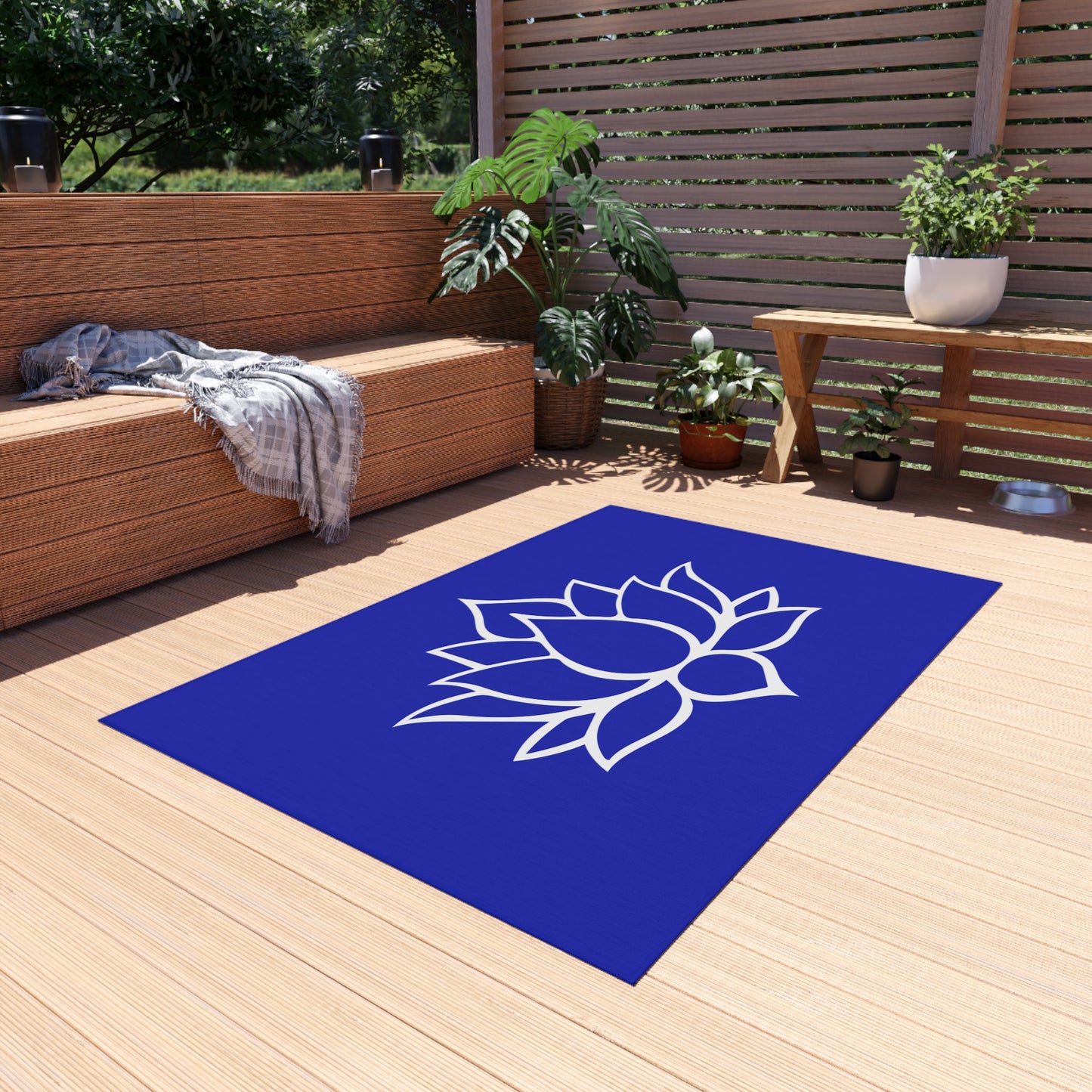 Zen Chenille Outdoor Rug with No-Skid Backing Cozy Lotus Blossom Outdoor Carpet Patio Decor Gazebo Rug Pool Area Decor Outdoor Kitchen Rug