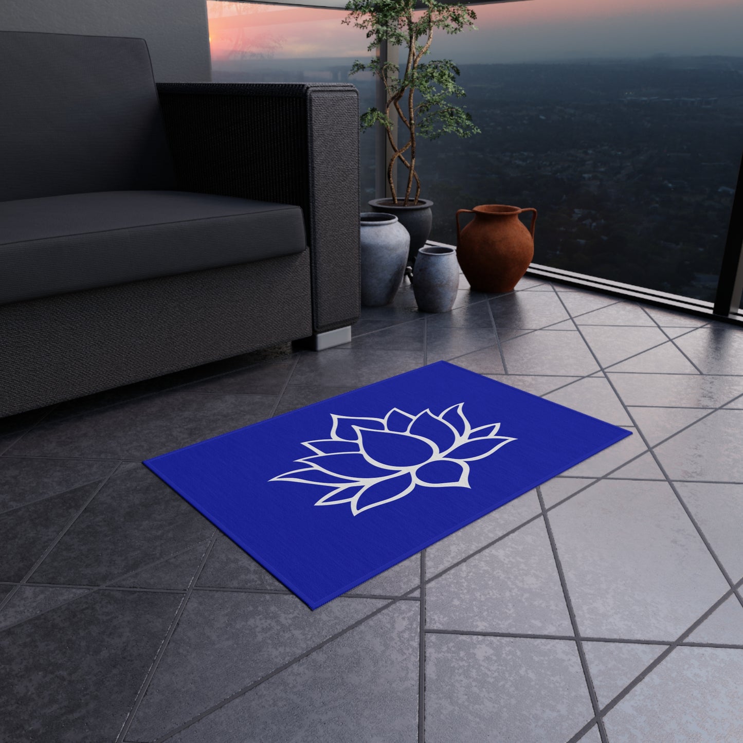 Zen Chenille Outdoor Rug with No-Skid Backing Cozy Lotus Blossom Outdoor Carpet Patio Decor Gazebo Rug Pool Area Decor Outdoor Kitchen Rug