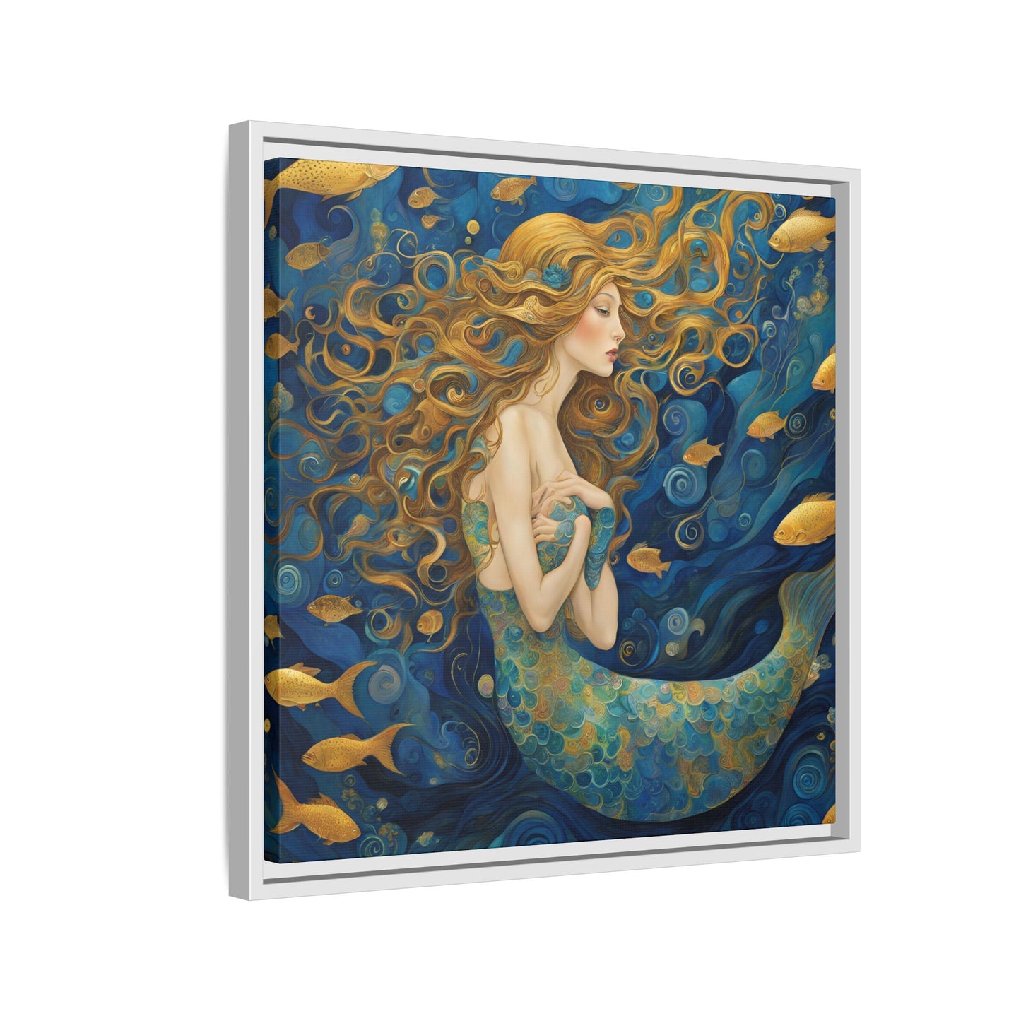 Modern Abstract Mermaid Design Unique Framed Canvas Oceanic Wall Art Underwater Gold Fish Anime Gift Nature Lover Gift 3 frame colors