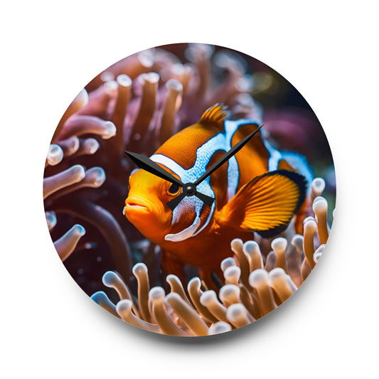 Clown Fish Anenome Design Acrylic Clock Unique Colorful Wall Clock for Kitchen or Living Room Nature Lover Gift