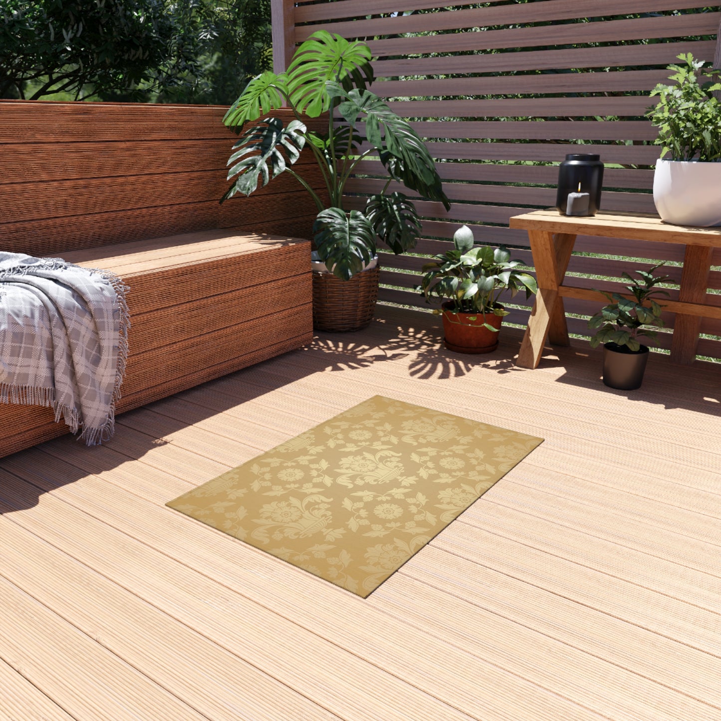 Chenille Outdoor Rug with No-Skid Backing Cozy Outdoor Carpet Patio Decor Gazebo Rug Pool Area Decor Outdoor Damask Pattern Kitchen Carpet