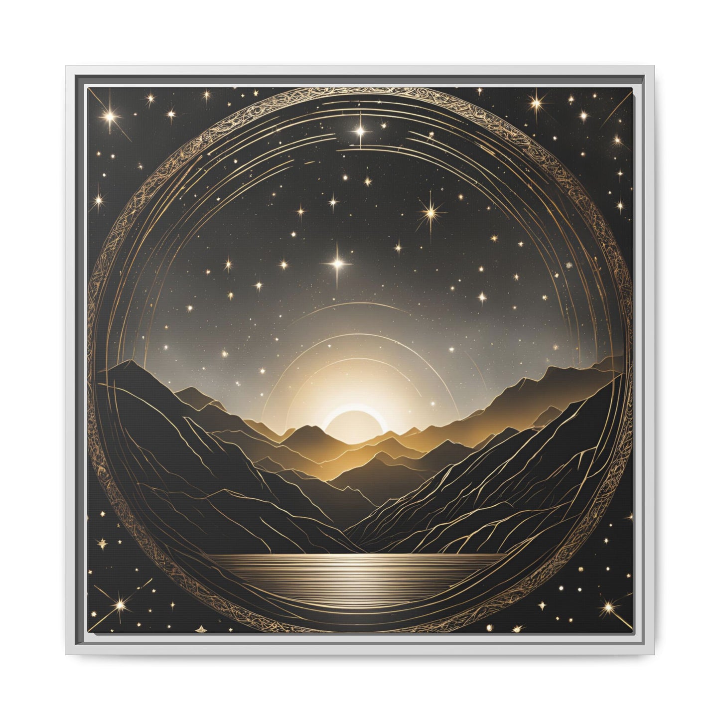 Boho Celestial Design Unique Framed Canvas Wall Art Sun and Stars Astrological Gift Nature Lover Gift Astronomy Gift 3 frame color choices