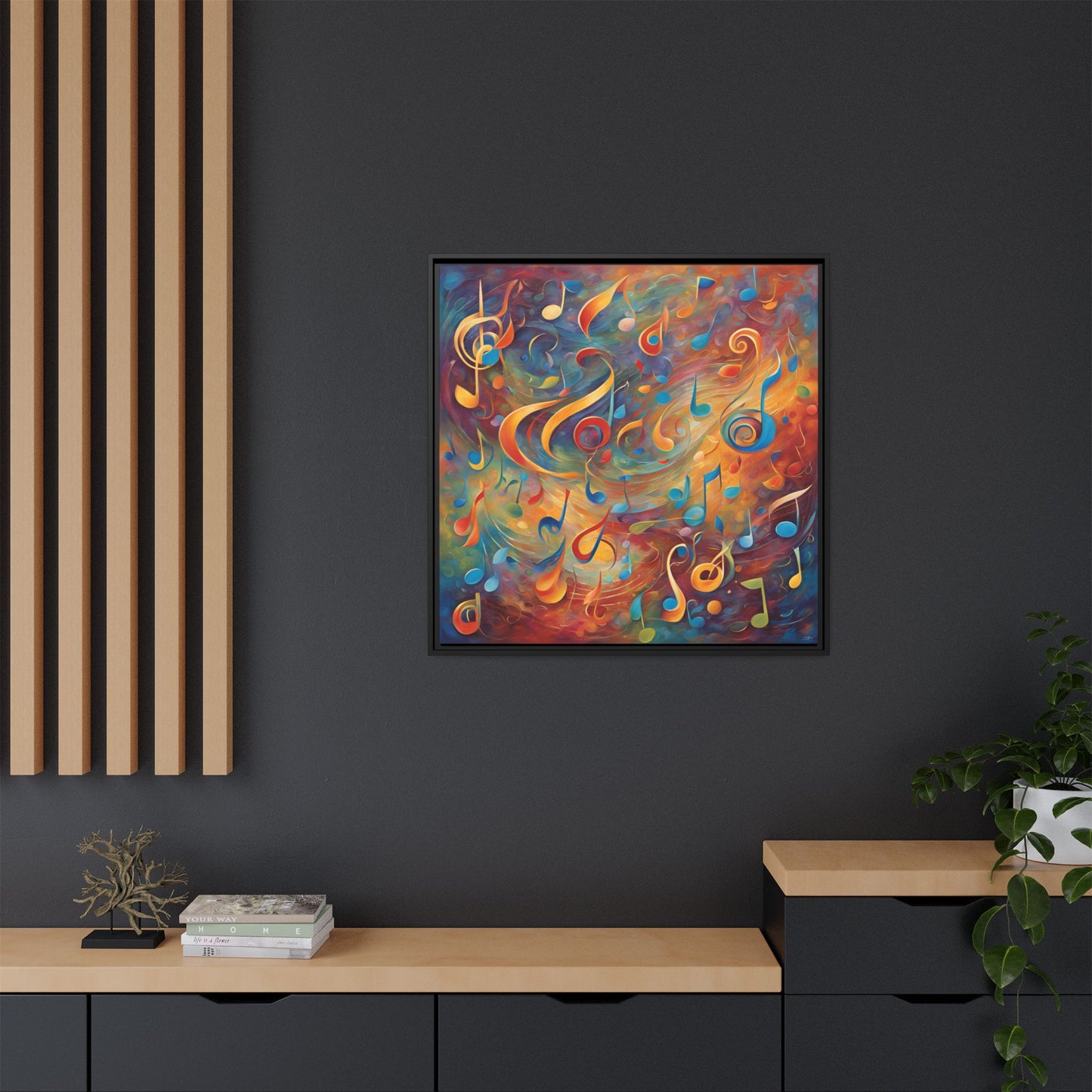 Modern Music-Themed Print Abstract Design Unique Framed Canvas Print Treble Clef Note Wall Art Music Lover Gift Decor 3 frame colors