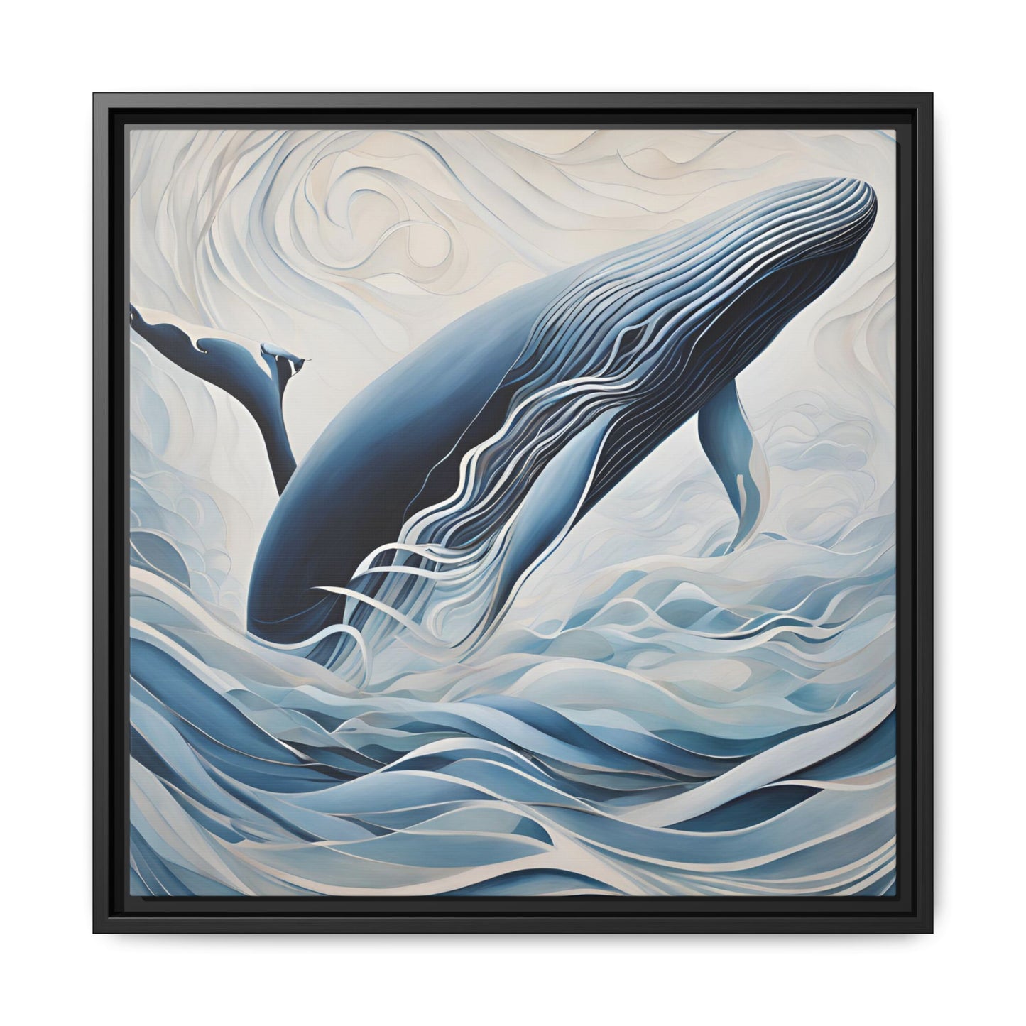 Modern Abstract Whale Wave Design Unique Framed Canvas Wall Art Ocean Beach Gift Nature Lover Gift Underwater Sea Lover Gift 3 frame colors