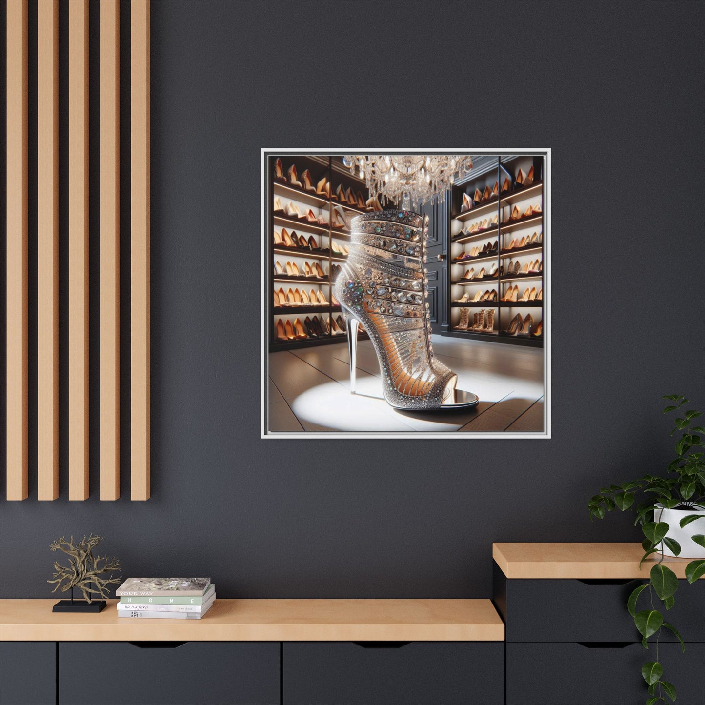 High Heel Shoe Framed Canvas Print Wall Art Unique Fashion Designer Style Haute Couture Shoe Lover Fashionista Gift Decor 3 Frame Colors