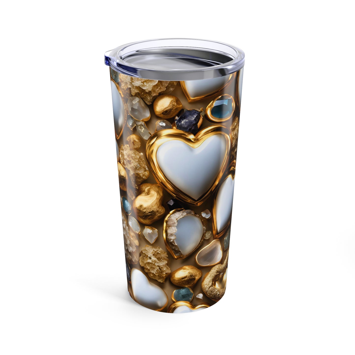White and Gold Hearts Tumbler Valentine's Gift for Her Love Friendship Gift Tumbler Gemstone Lover Rhinestone Crystal Design Tumbler