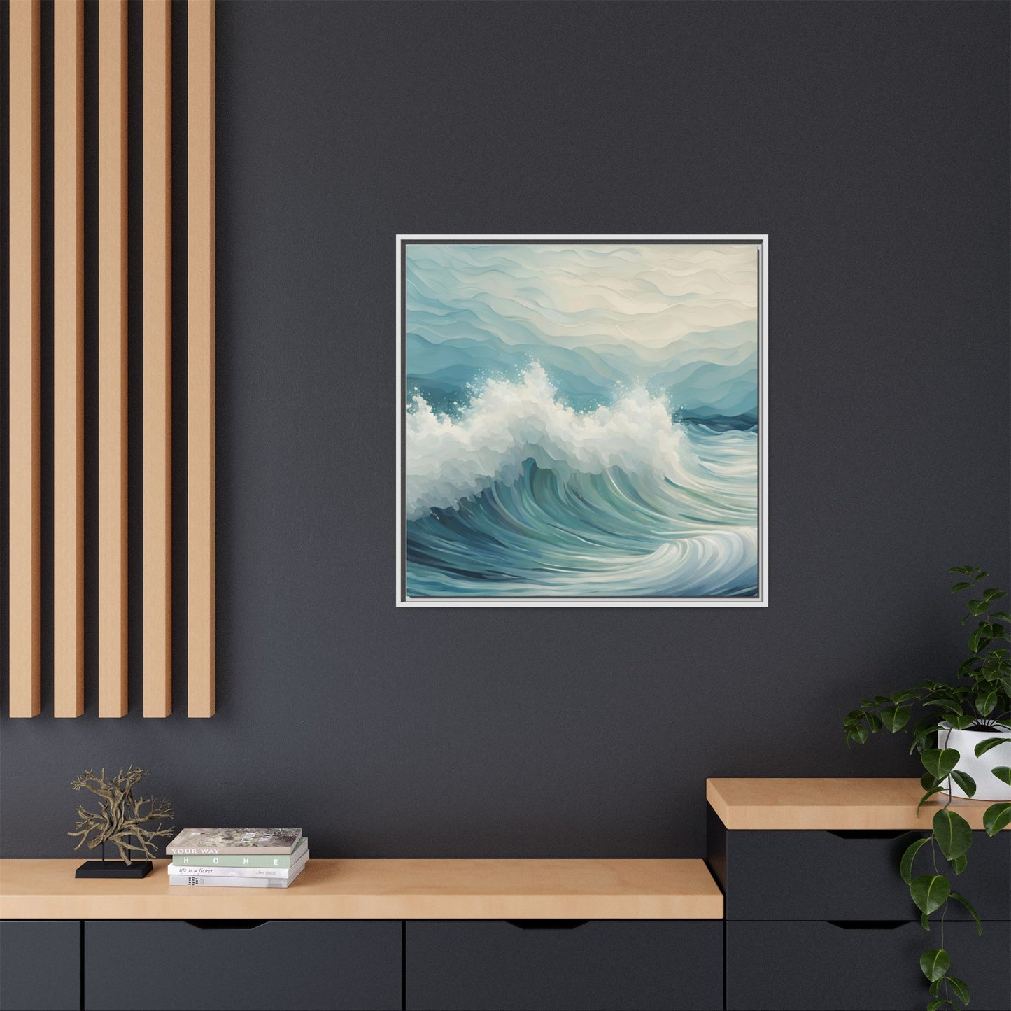 Modern Abstract Wave Design Unique Framed Canvas Wall Art Ocean Beach Gift Nature Lover Gift Underwater Sea Lover Gift 3 frame colors
