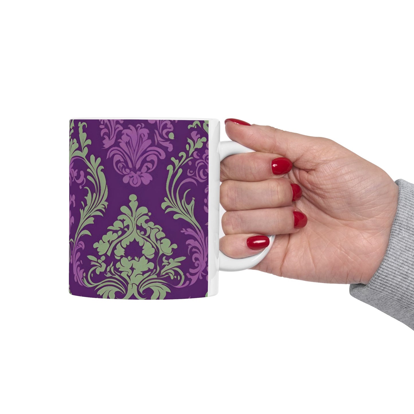 Elegant Damask Pattern Ceramic Mug Vintage Royal Purple Mug
