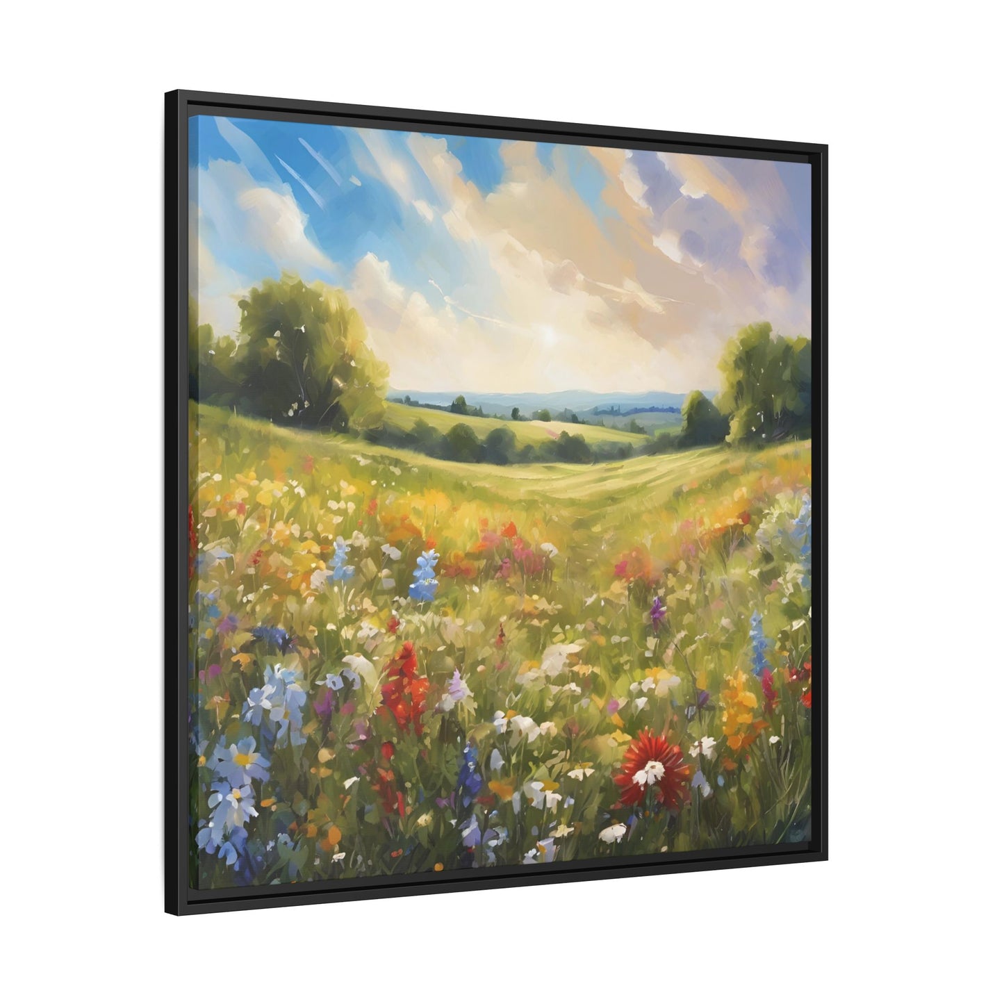 Modern Filed of Flowers Design Unique Framed Canvas Wall Art Gift Nature Lover Landscape Decor Gift 3 frame colors