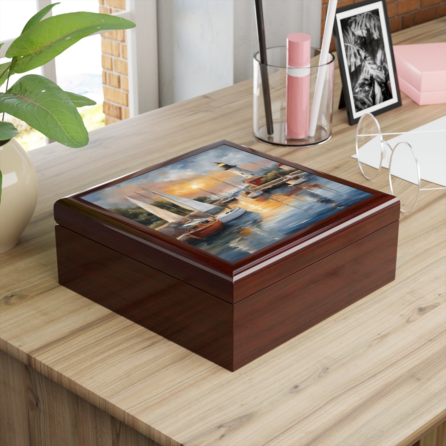 Unique Sail Boats Art Nautical Print Design Jewelry Box Trinket Box Bedroom Dresser Decor Vanity Gift Box - 3 colors to choose from