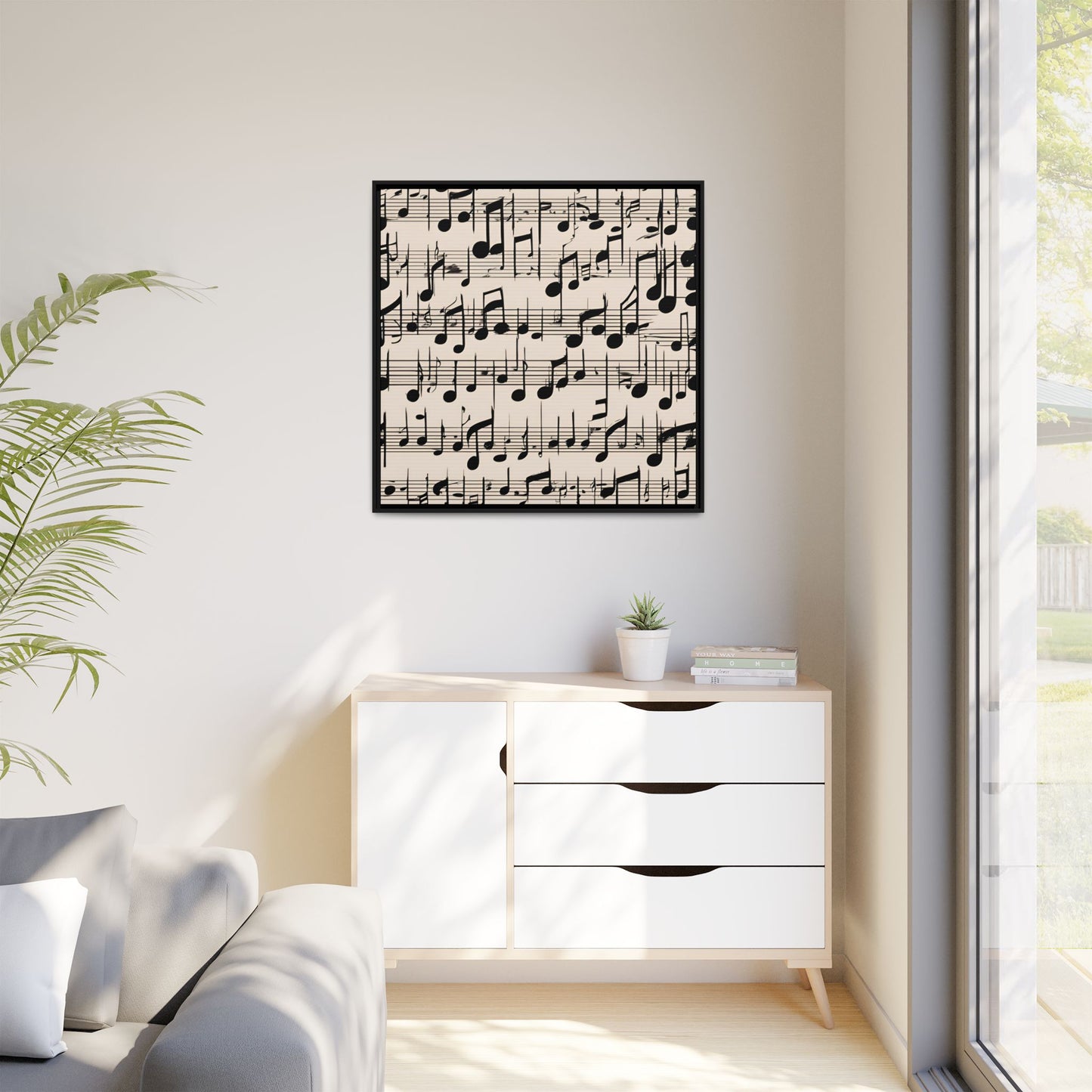 Music-Themed Print Abstract Sheet Music Design Unique Framed Canvas Print Treble Clef Note Wall Art Music Lover Gift Decor 3 frame colors