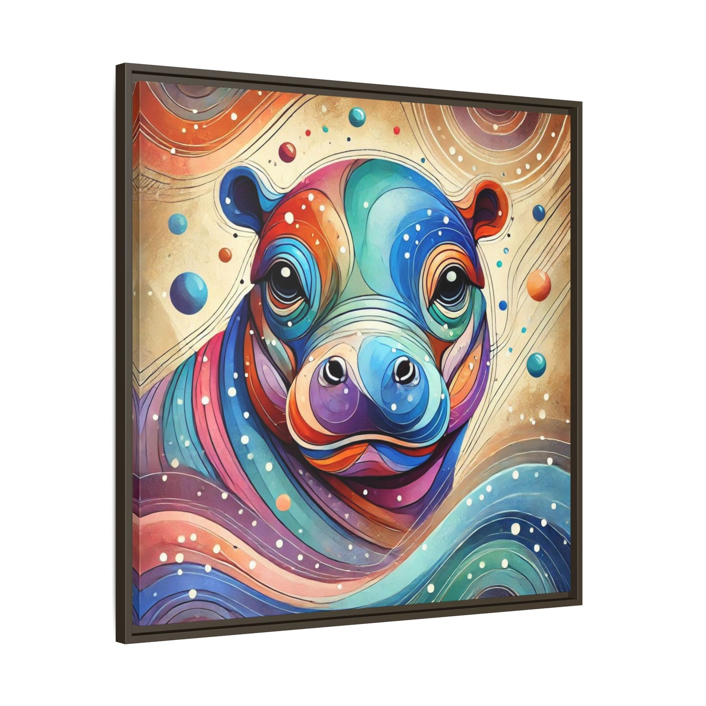 Modern Hippo Print Abstract Design Unique Framed Canvas Print Baby Hippo Wall Art Animal Lover Gift Nature Lover Decor 3 frame colors