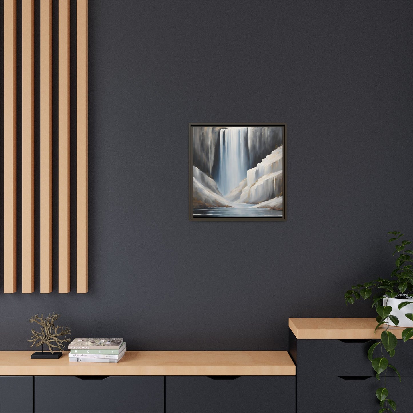 Modern Abstract Waterfall Design Unique Framed Canvas Wall Art Ocean Beach Gift Nature Lover Gift Mountain Landscape Gift 3 frame colors