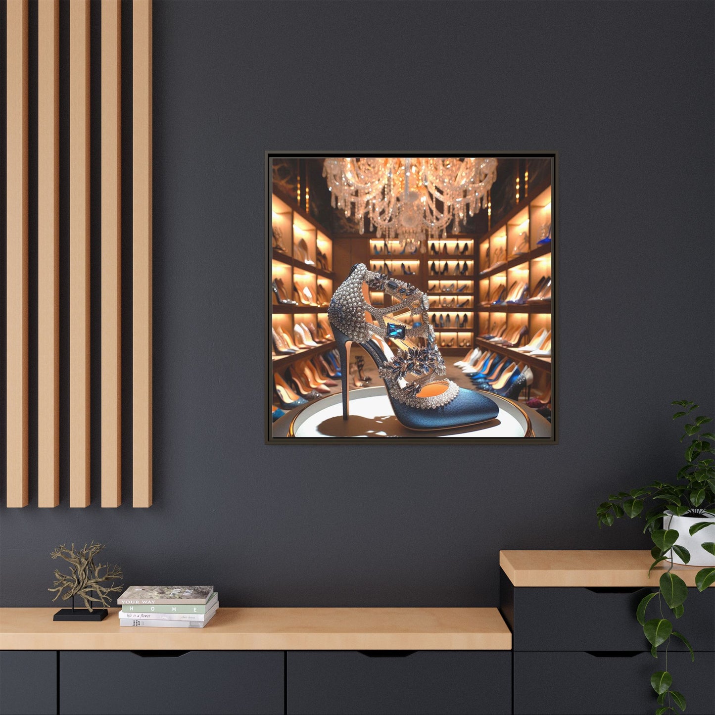 High Heel Shoe Framed Canvas Print Wall Art Unique Fashion Designer Style Haute Couture Shoe Lover Fashionista Gift Decor 3 Frame Colors