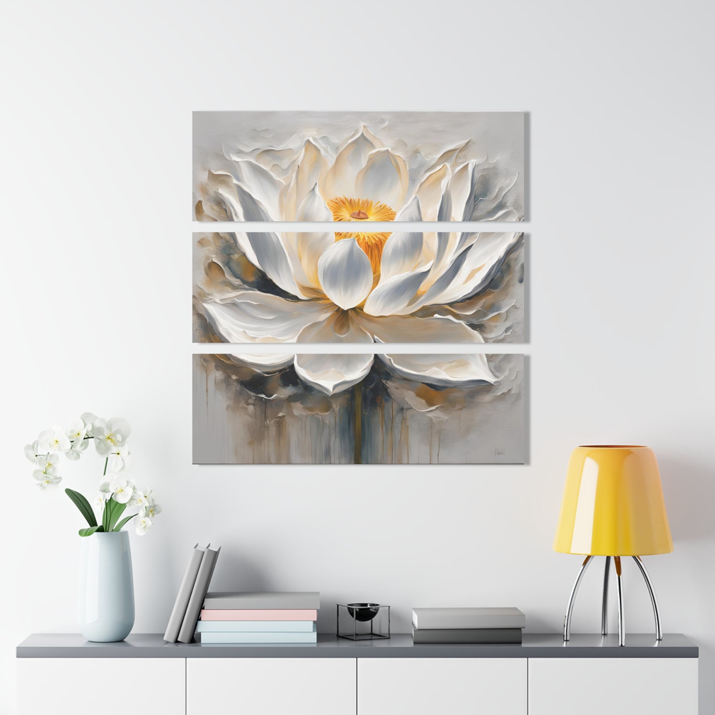Modern Art Style Lotus Flower Design Triptych Acrylic Print Wall Art Unique Floral Abstract Art 3-Panel Zen Wall Decor