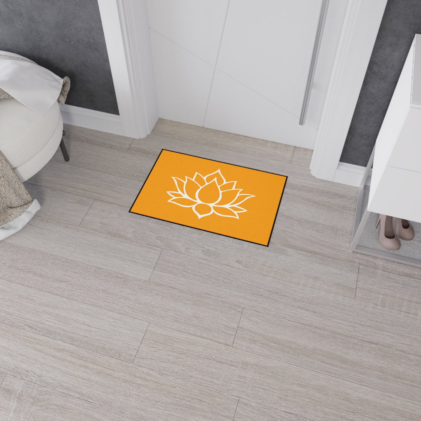 Decorative Heavy Duty Non-Slip Floor Mat Stylish Design Perfect for Entryway Kitchen Décor Orange Lotus Blossom Floral Design Rug Bath Mat