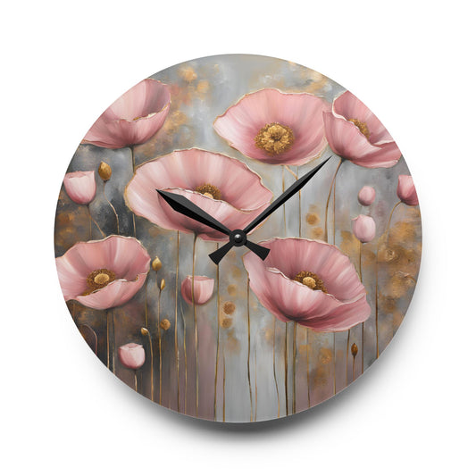 Floral Design Acrylic Clock Unique Colorful Wall Clock for Kitchen or Living Room Nature Lover Field of Flowers Gardener Gift