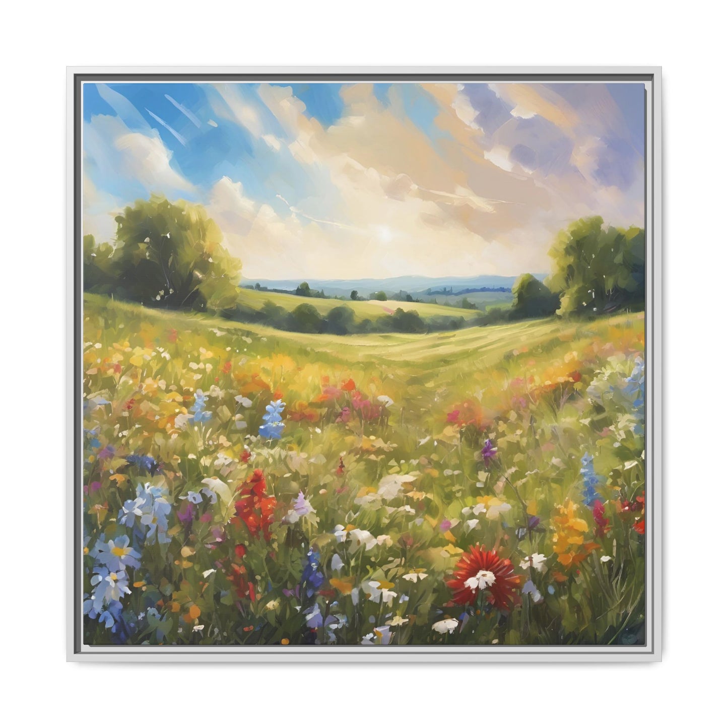 Modern Filed of Flowers Design Unique Framed Canvas Wall Art Gift Nature Lover Landscape Decor Gift 3 frame colors