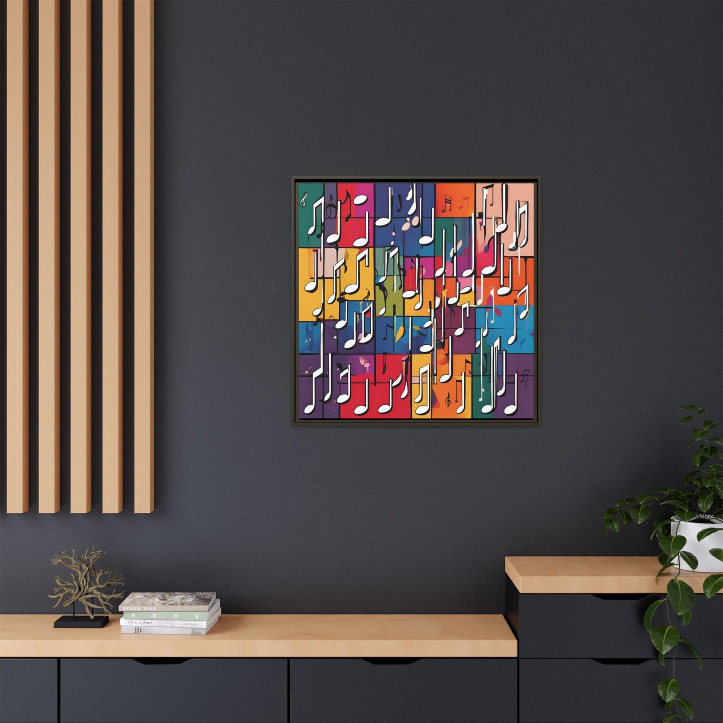 Modern Music-Themed Print Abstract Design Unique Framed Canvas Print Treble Clef Note Wall Art Music Lover Gift Decor 3 frame colors