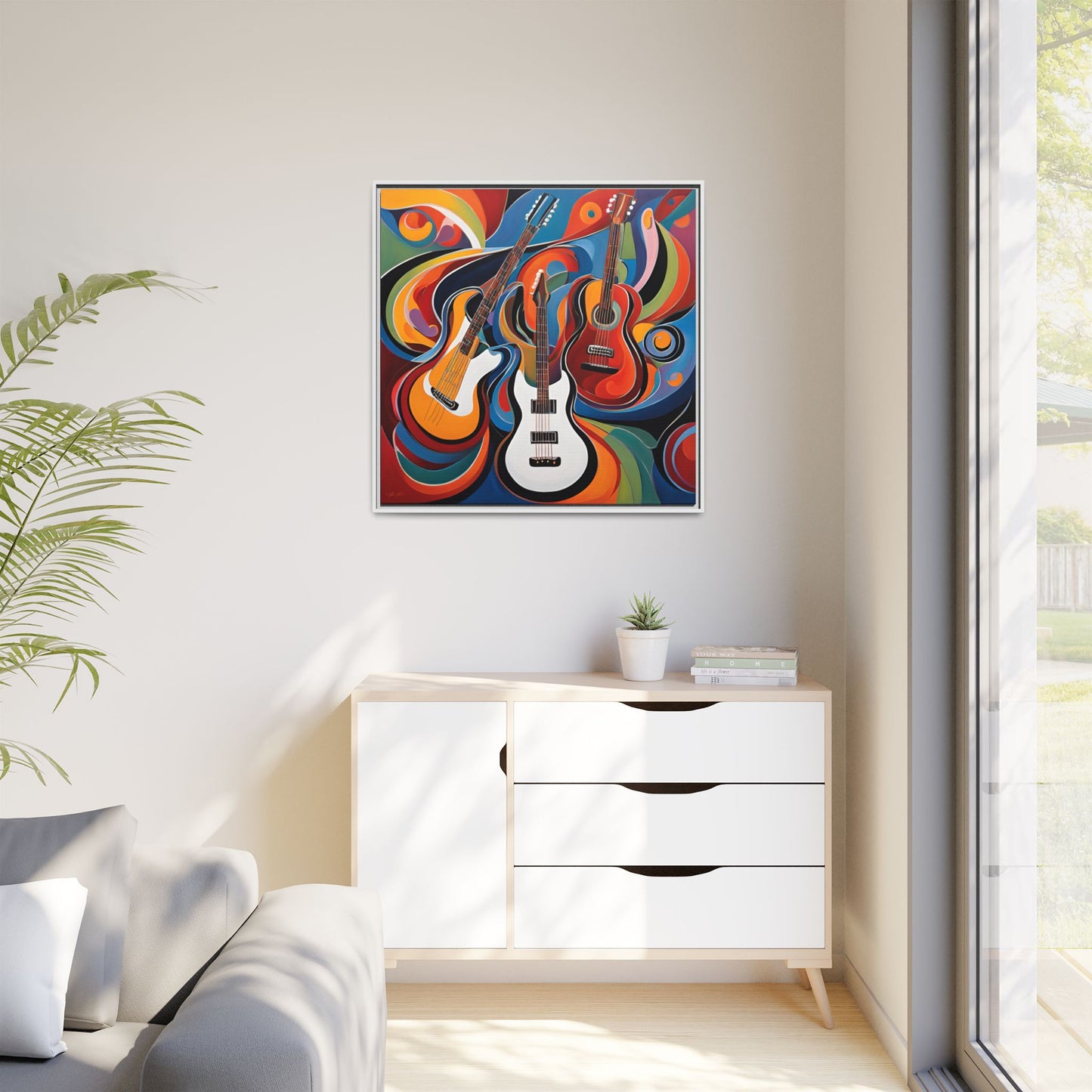 Modern Music-Themed Print Abstract Design Unique Framed Canvas Print Guitar Wall Art Music Lover Gift Decor 3 frame colors
