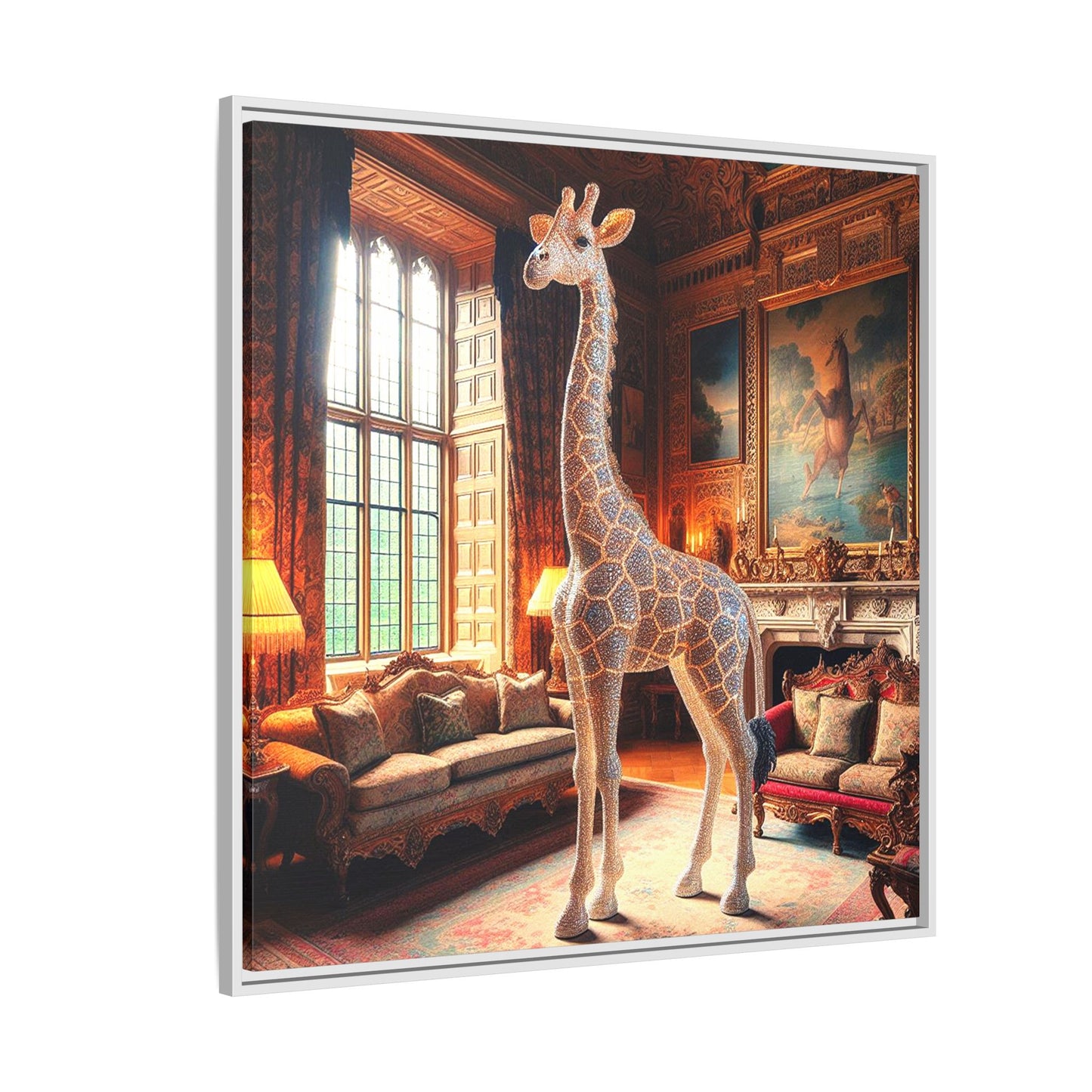 Bejeweled Giraffe Framed Canvas Print Wall Art Unique Fashion Designer Haute Couture Fashionista Animal Lover Gift Decor 3 Frame Colors