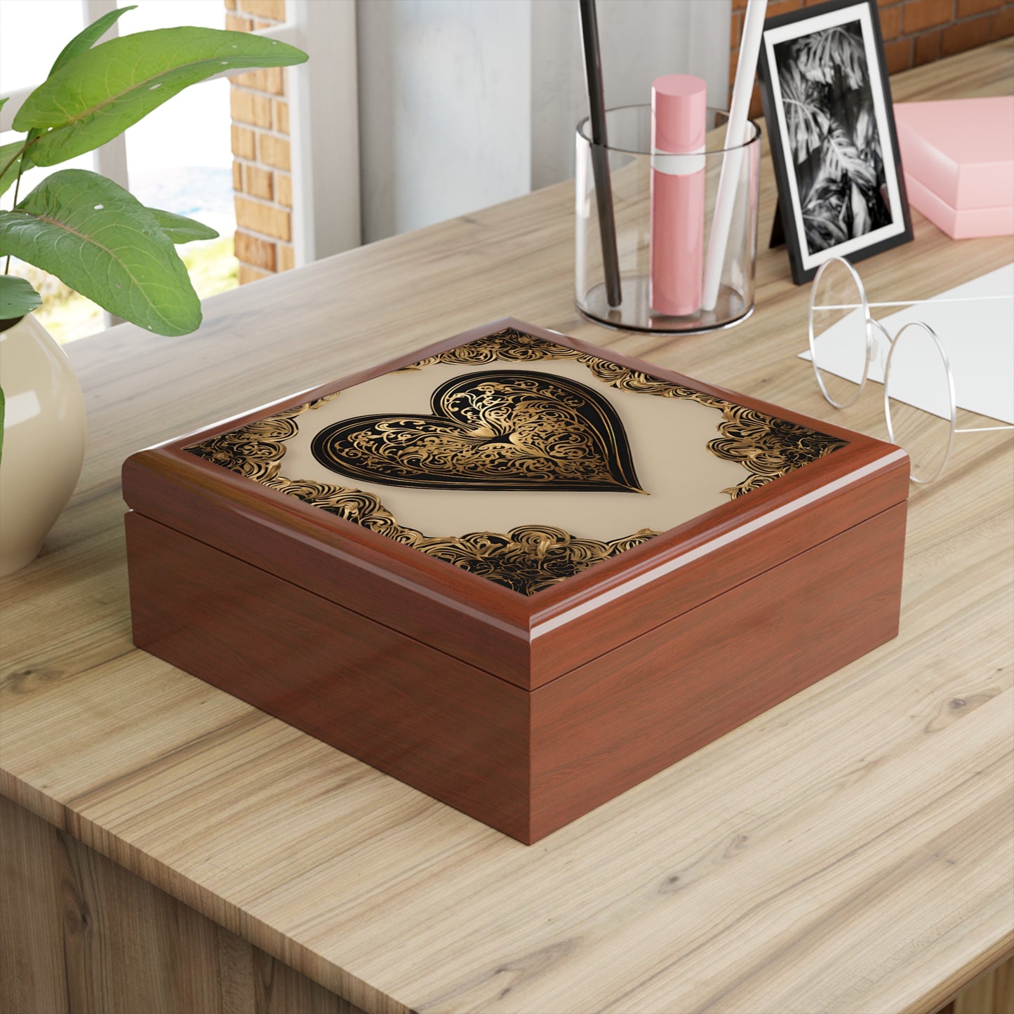 Unique Heart Art Print Design Jewelry Box Trinket Box Bedroom Dresser Decor Vanity Gift Box - 3 colors to choose from