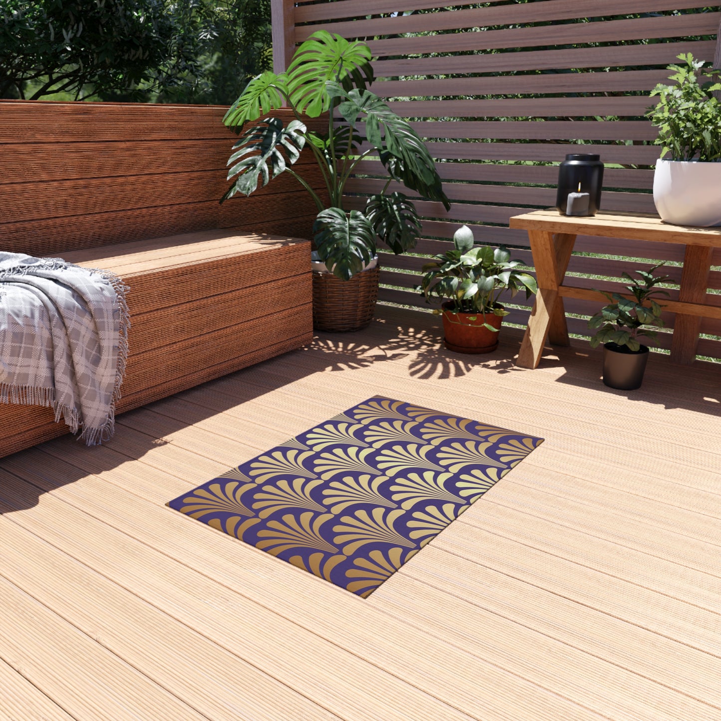 Chenille Outdoor Rug with No-Skid Backing Cozy Purple and Gold Outdoor Carpet Patio Decor Gazebo Rug Pool Area Decor Outdoor Kitchen Carpet
