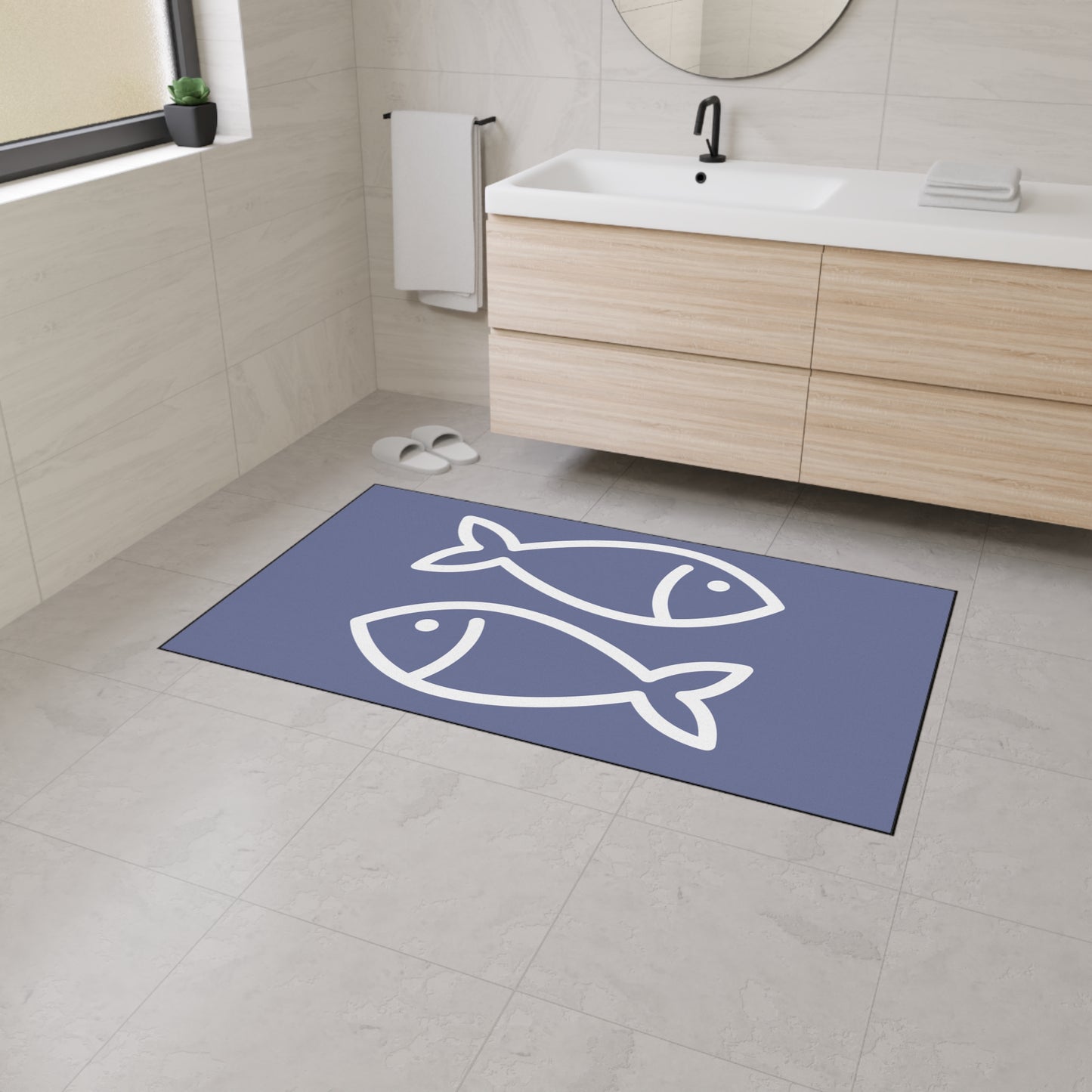 Decorative Heavy Duty Non-Slip Floor Mat Stylish Design Perfect for Entryway Kitchen Décor Grey Fish Design Rug Fishy Bathroom Mat