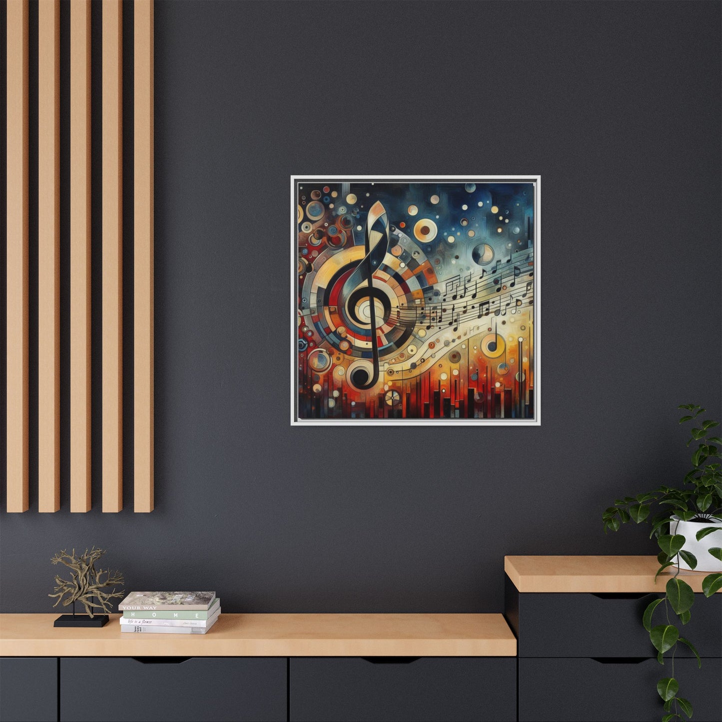 Modern Music-Themed Print Abstract Design Unique Framed Canvas Print Treble Clef Note Wall Art Music Lover Gift Decor 3 frame colors