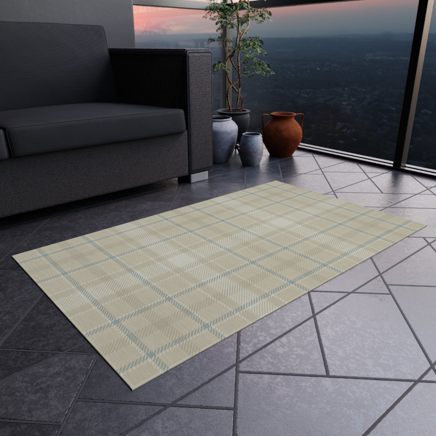Checker Pattern Chenille Outdoor Rug with No-Skid Backing Cozy Outdoor Carpet Patio Decor Gazebo Rug Pool Area Decor Outdoor Kitchen Carpet