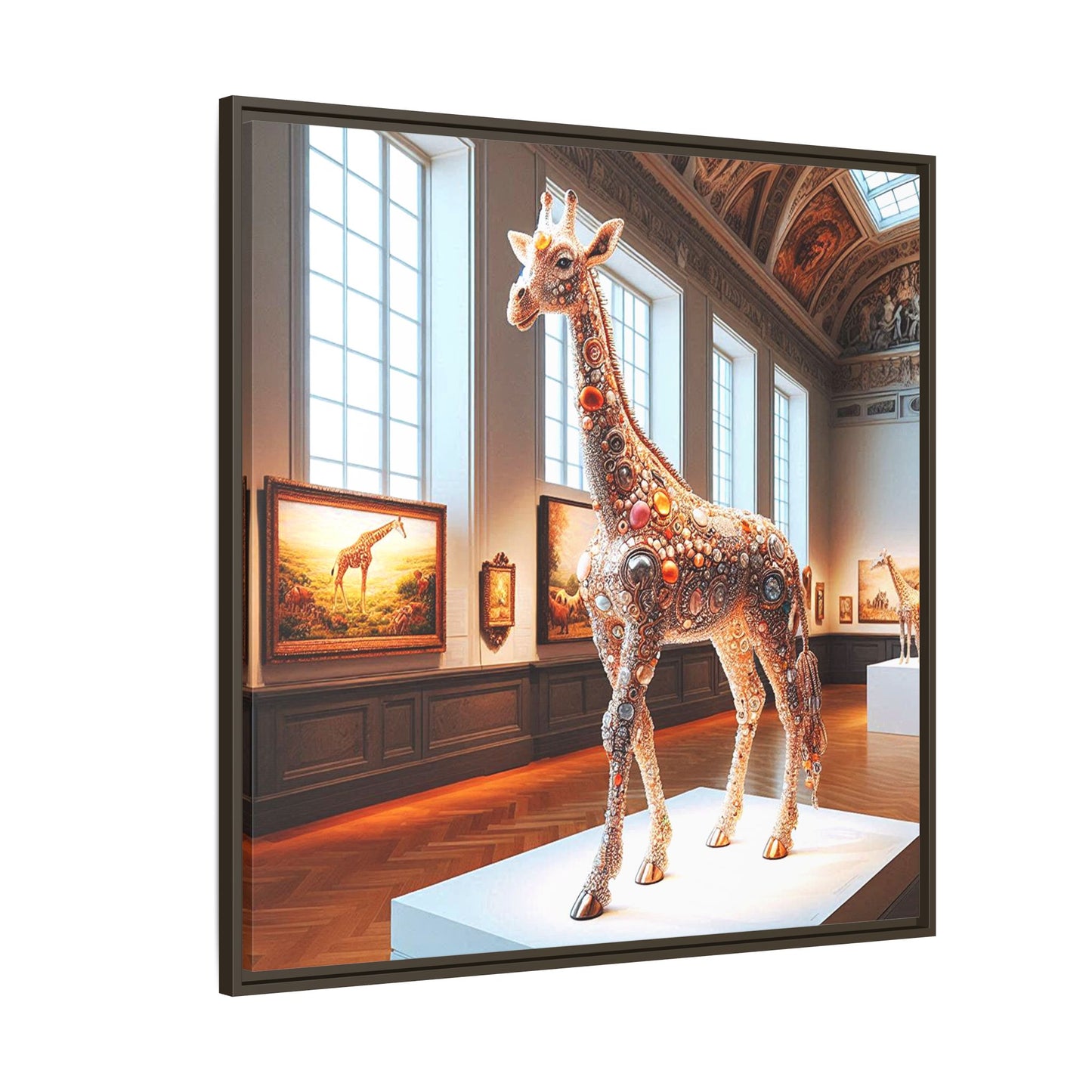 Bejeweled Giraffe Framed Canvas Print Wall Art Unique Fashion Designer Haute Couture Fashionista Animal Lover Gift Decor 3 Frame Colors