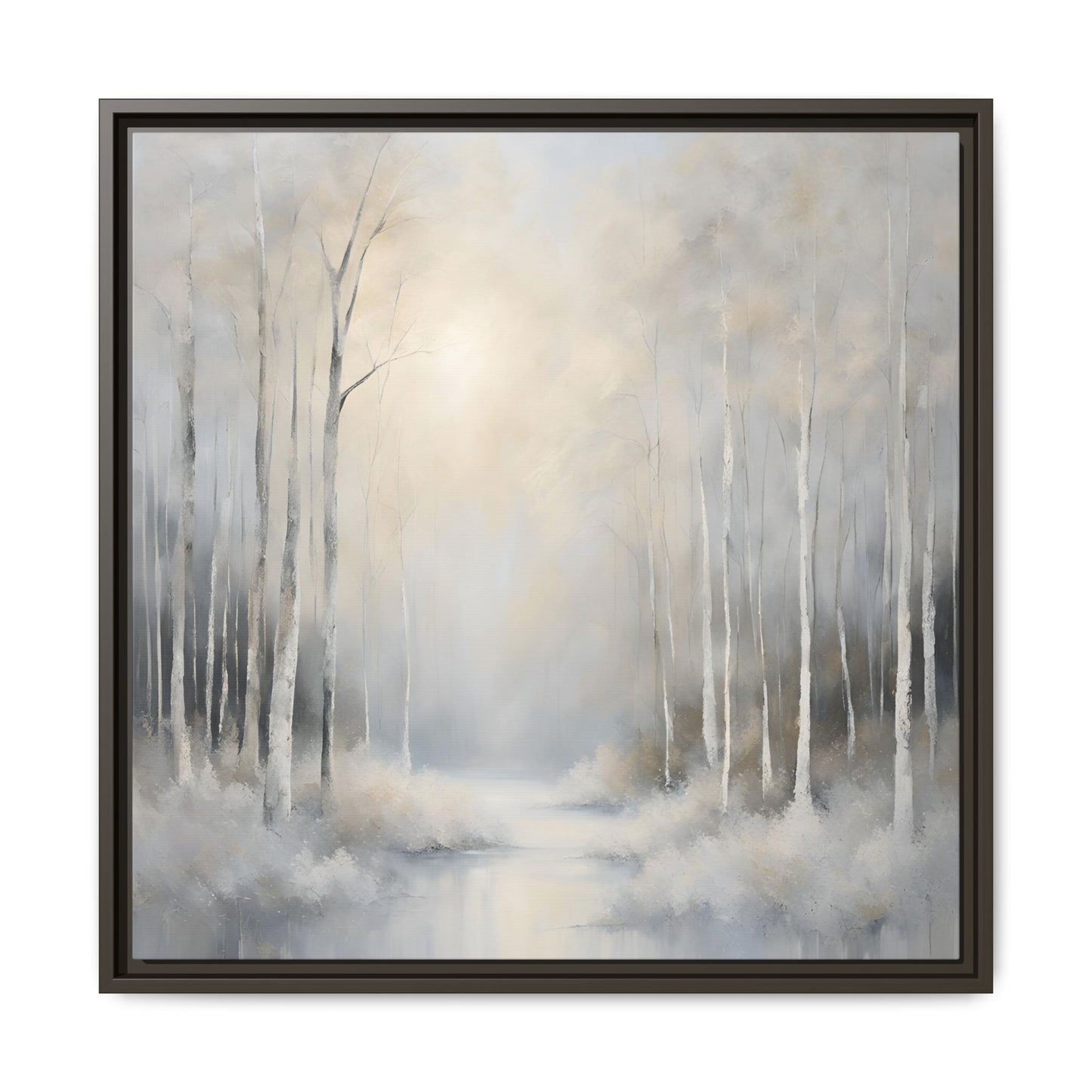 Modern Abstract White Forest Design Unique Framed Canvas Wall Art Ocean Beach Gift Nature Lover Gift 3 frame colors