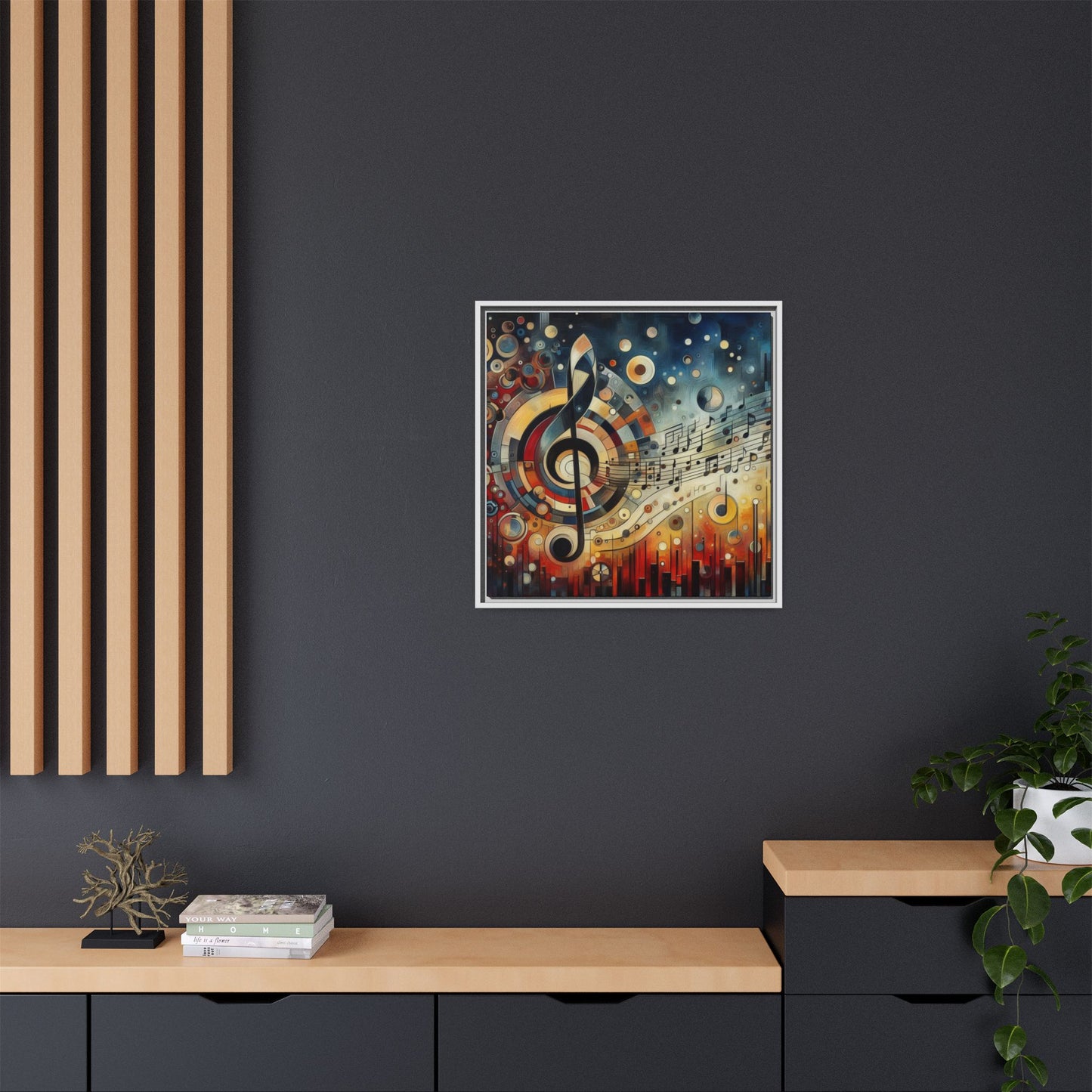 Modern Music-Themed Print Abstract Design Unique Framed Canvas Print Treble Clef Note Wall Art Music Lover Gift Decor 3 frame colors