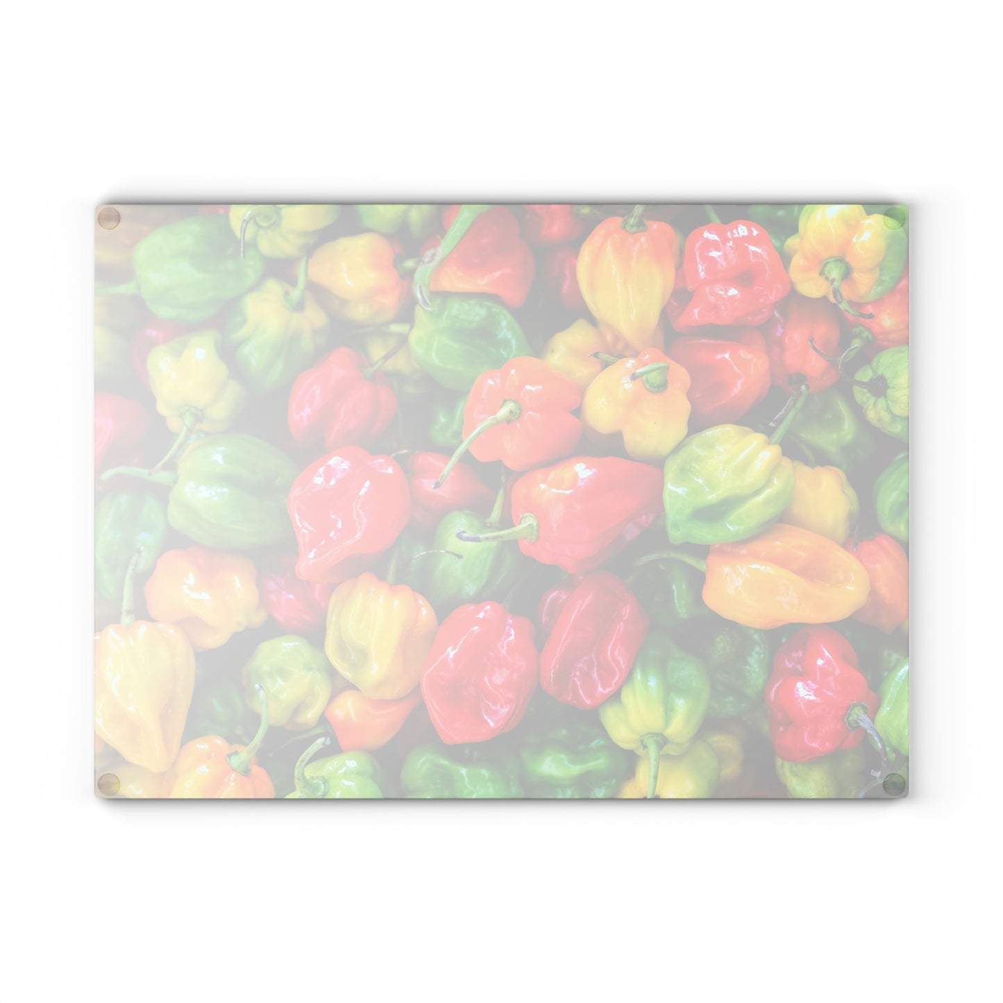 Kitchen Decor Glass Cutting Board Serving Tray with Scotch Bonnet Peppers Design Cutting Board Gift for Spicy Home Cook Charcuterie Board