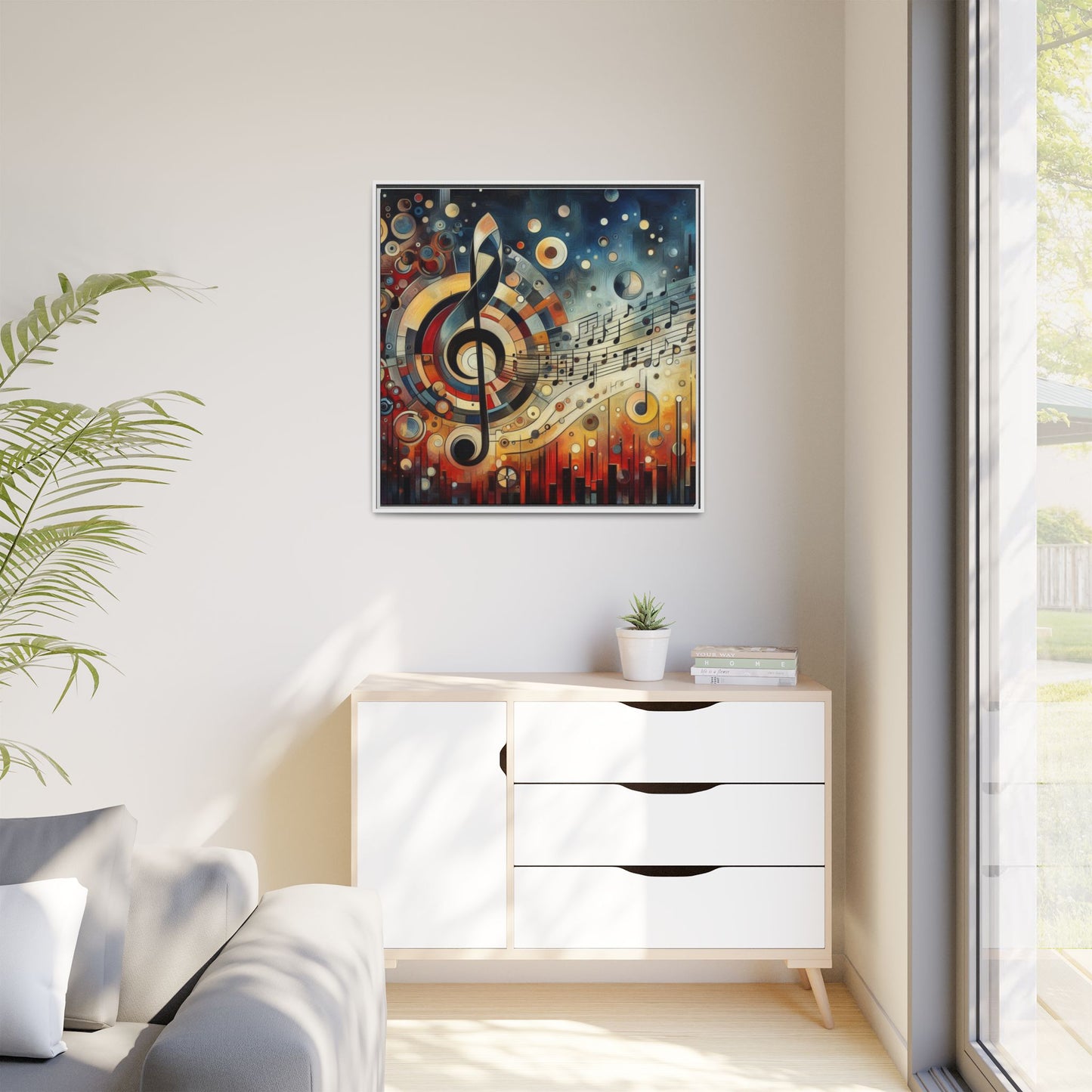 Modern Music-Themed Print Abstract Design Unique Framed Canvas Print Treble Clef Note Wall Art Music Lover Gift Decor 3 frame colors