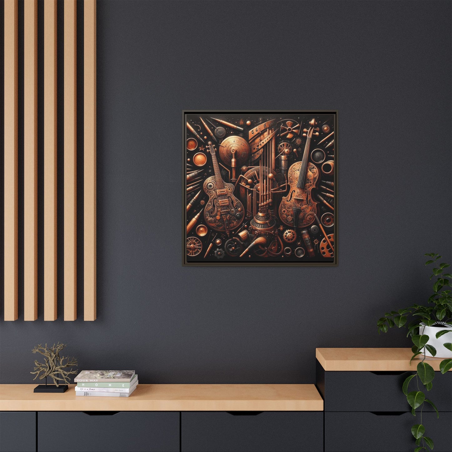 Modern Music-Themed Print Abstract Design Unique Framed Canvas Print Steampunk Wall Art Music Lover Gift Decor 3 frame colors