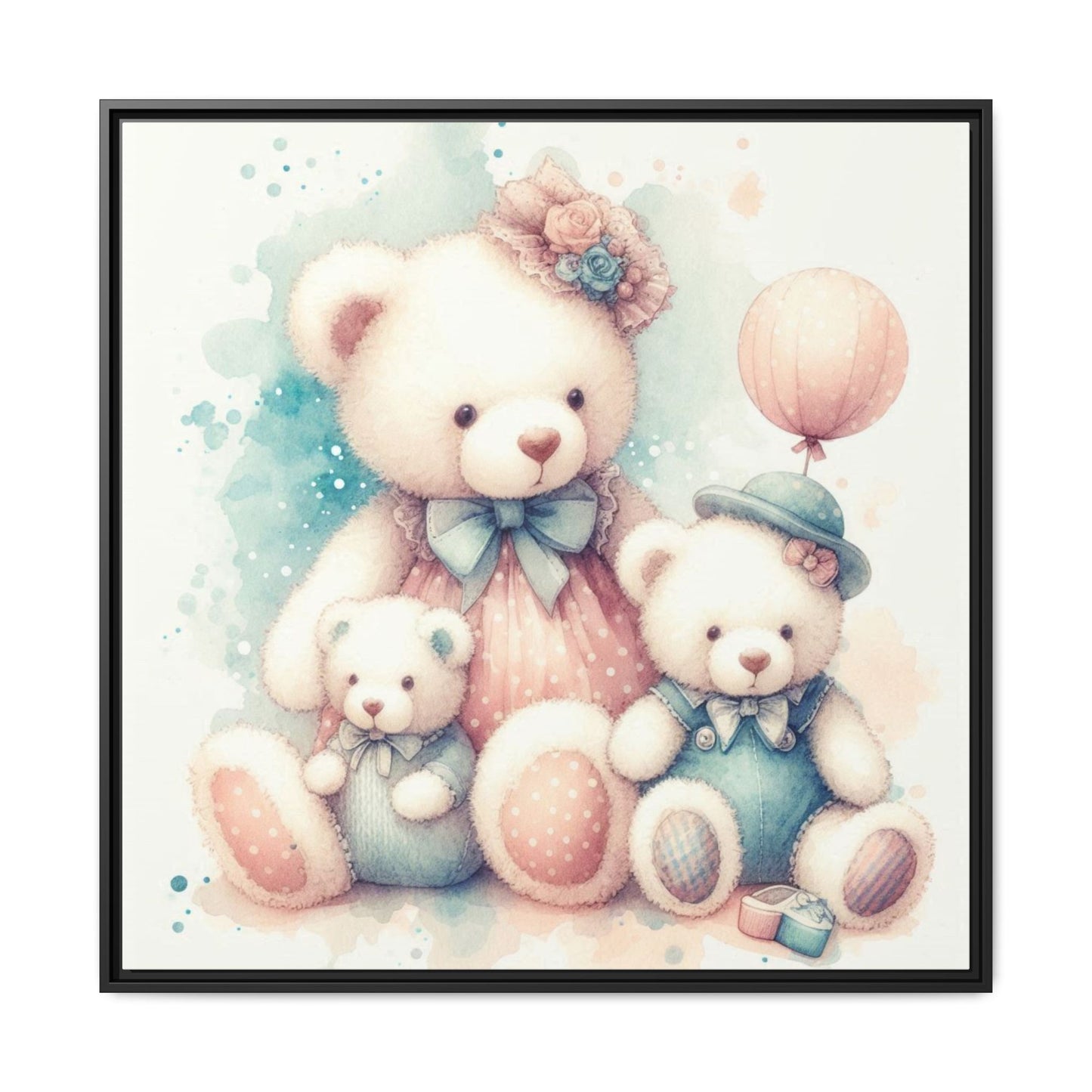 Whimsical Nursery Decor Pastel Floral Teddy Bear Design Wall Art Unique Sweet Baby Room Framed Canvas Print Unisex Baby Shower Gift