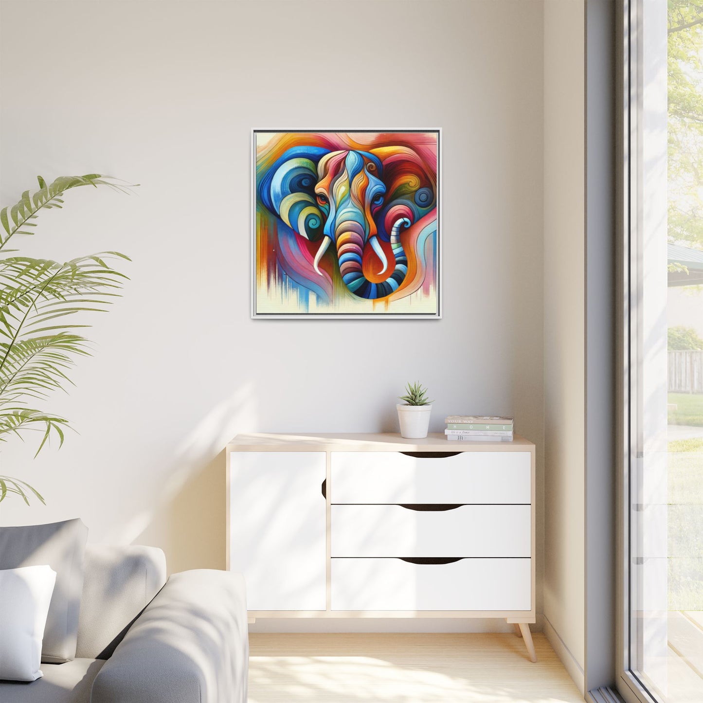 Modern Elephant Print Abstract Design Unique Framed Canvas Print African Wall Art Animal Lover Gift Nature Lover Decor 3 frame colors