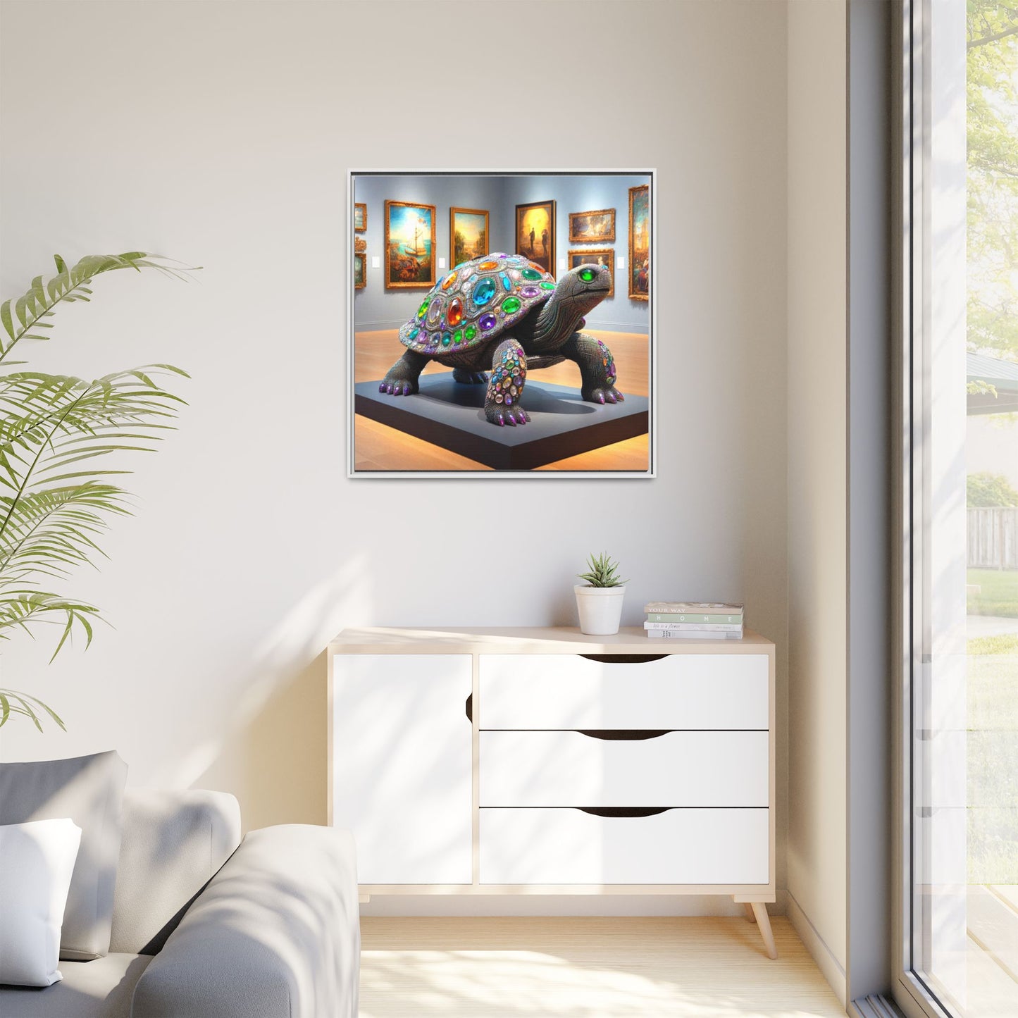 Bejeweled Turtle Framed Canvas Print Wall Art Unique Fashion Designer Haute Couture Fashionista Animal Lover Gift Decor 3 Frame Colors