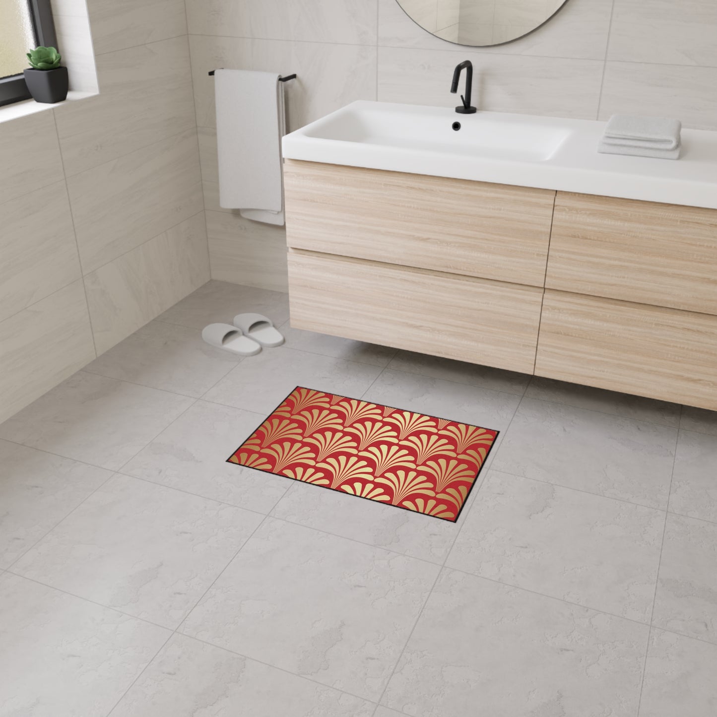 Decorative Heavy Duty Non-Slip Floor Mat Stylish Design Perfect for Entryway Kitchen Décor Red Floral Geometric Design Rug Bathroom Mat