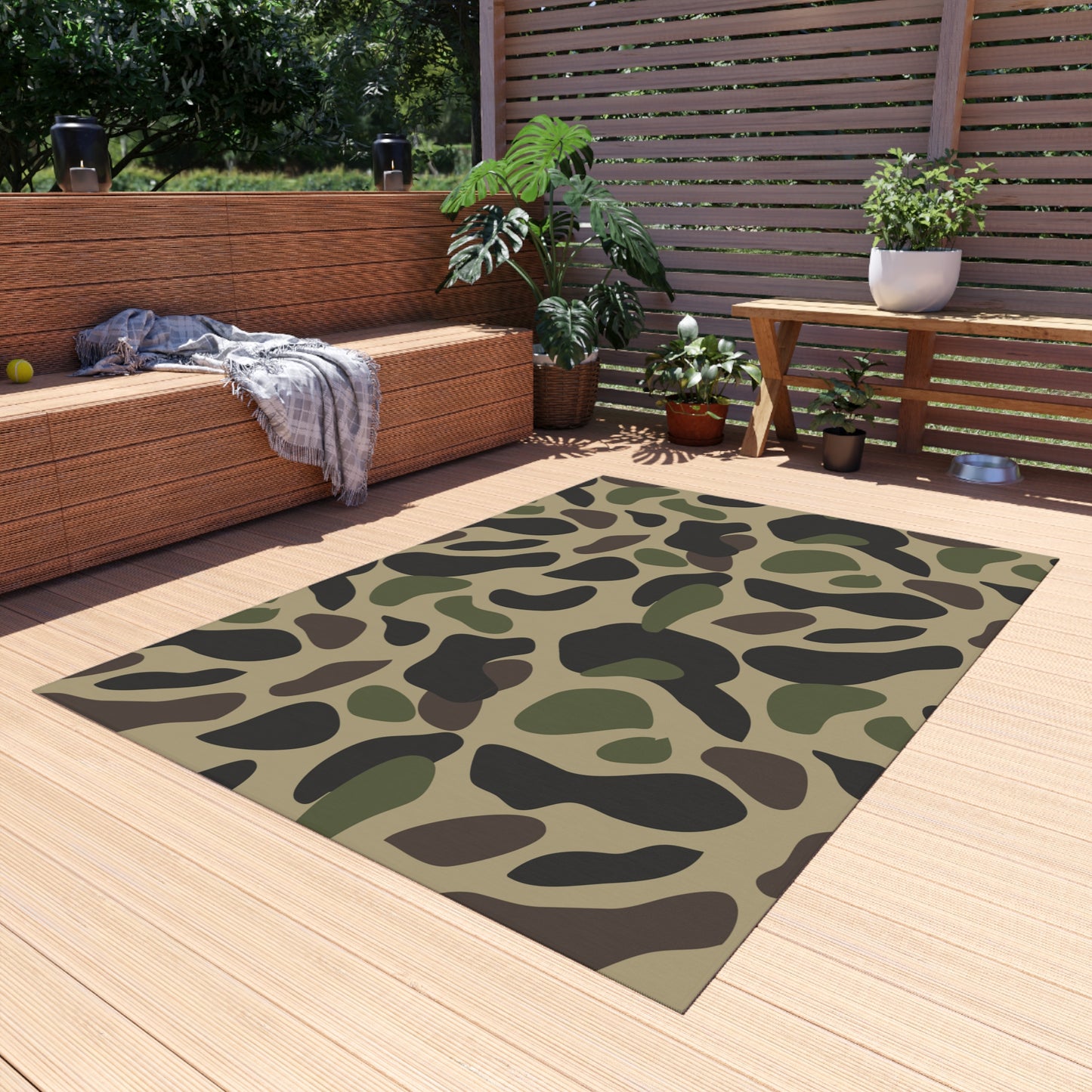 Camo Pattern Chenille Outdoor Rug with No-Skid Backing Cozy Outdoor Carpet Patio Decor Gazebo Rug Pool Area Decor Outdoor Kitchen Carpet