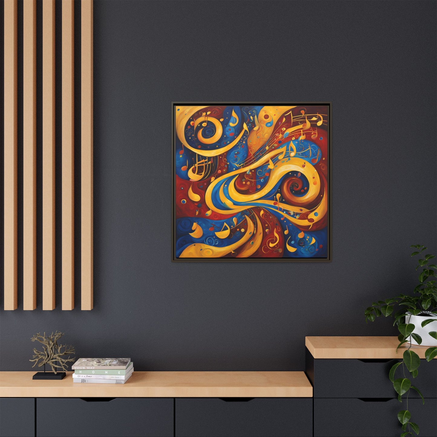 Modern Music-Themed Print Abstract Design Unique Framed Canvas Print Treble Clef Note Wall Art Music Lover Gift Decor 3 frame colors